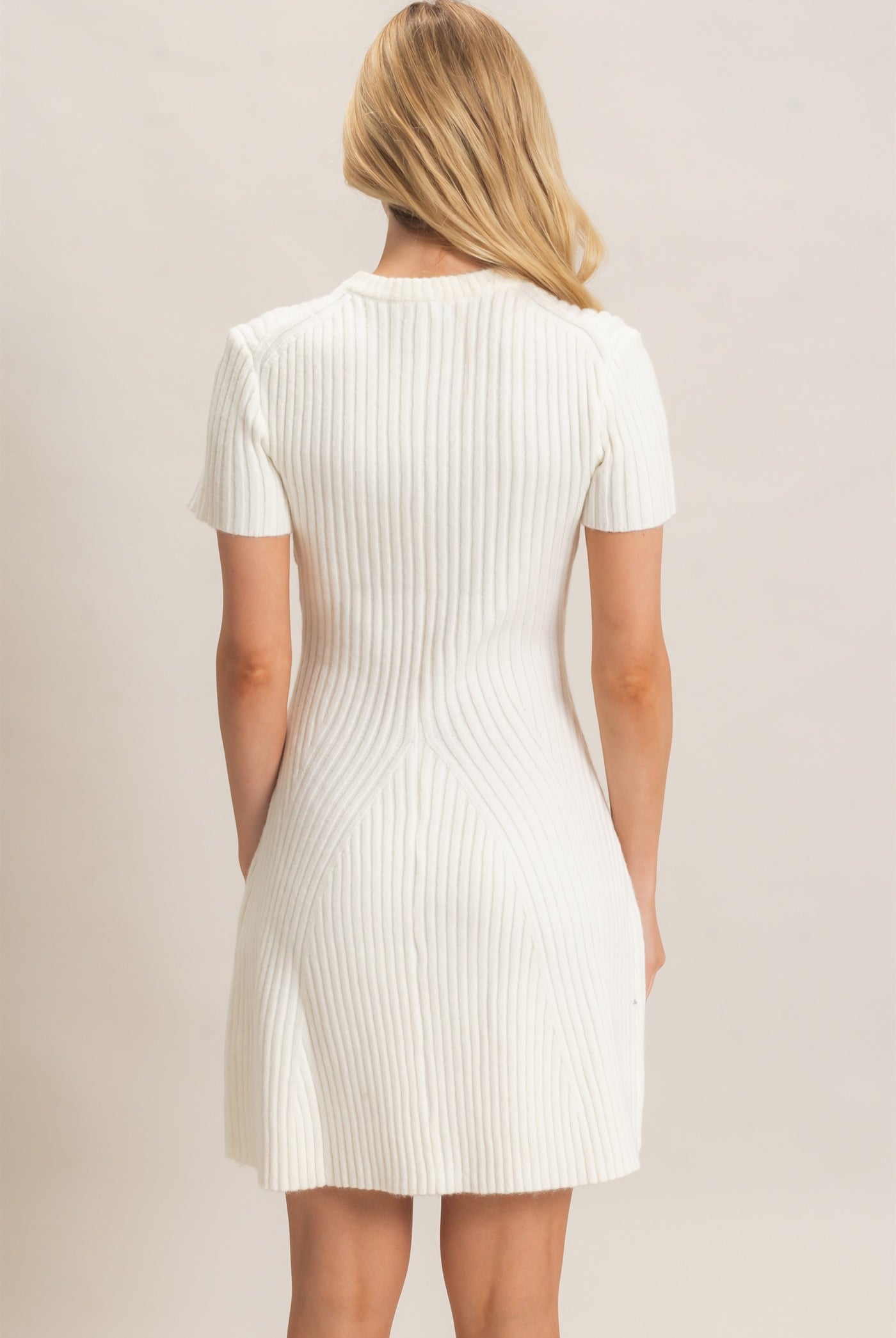 Wholesale Ribbed Crew Neck Dress Dresses HF26C989 CREAM HYFVE