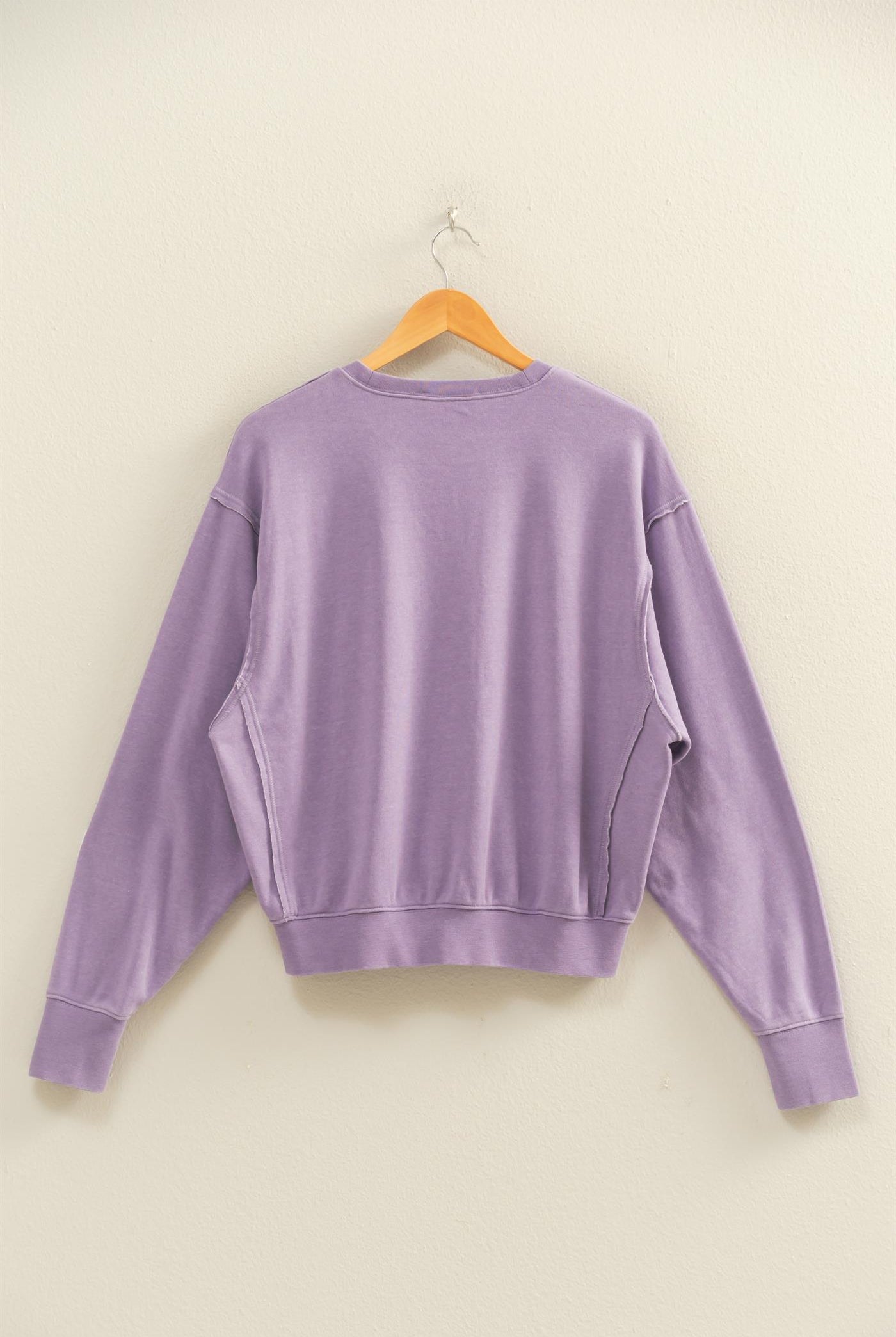 Wholesale Raw Edge Detail Burnout Sweatshirt Sweatshirts DZ26A048 DUSTY PURPLE DOUBLE ZERO