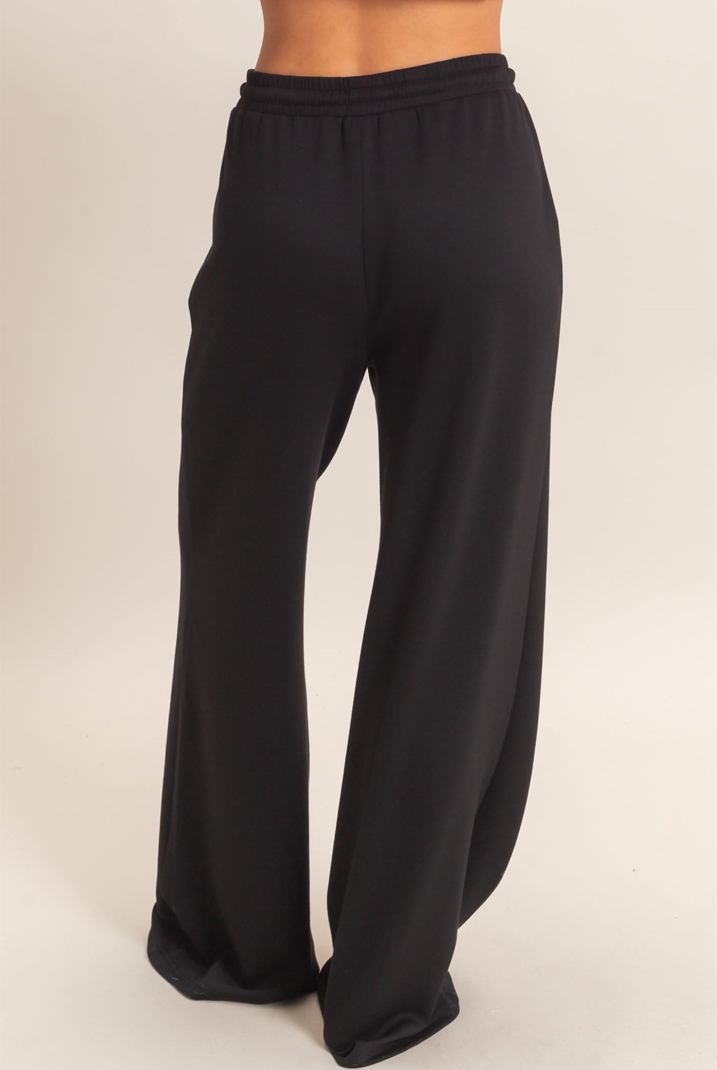 Wholesale Drawstring Waist Pintuck Wide Leg Pants Pants DZ26E384 BLACK HYFVE