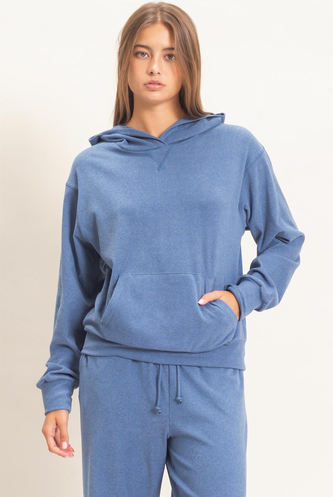 Wholesale Long Sleeve Hoodie With Kangaroo Pocket Hoodies DZ26F276 NAVY DOUBLE ZERO