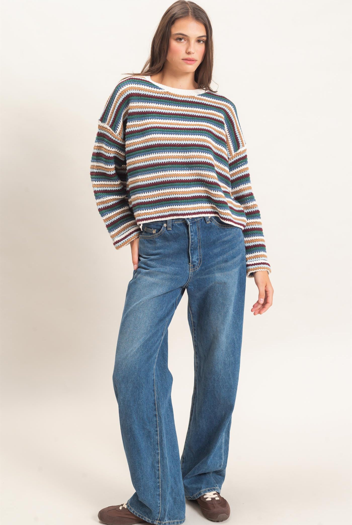 Wholesale Striped Boat Neck Sweater Sweaters HF26E681 ECRU COMBO HYFVE