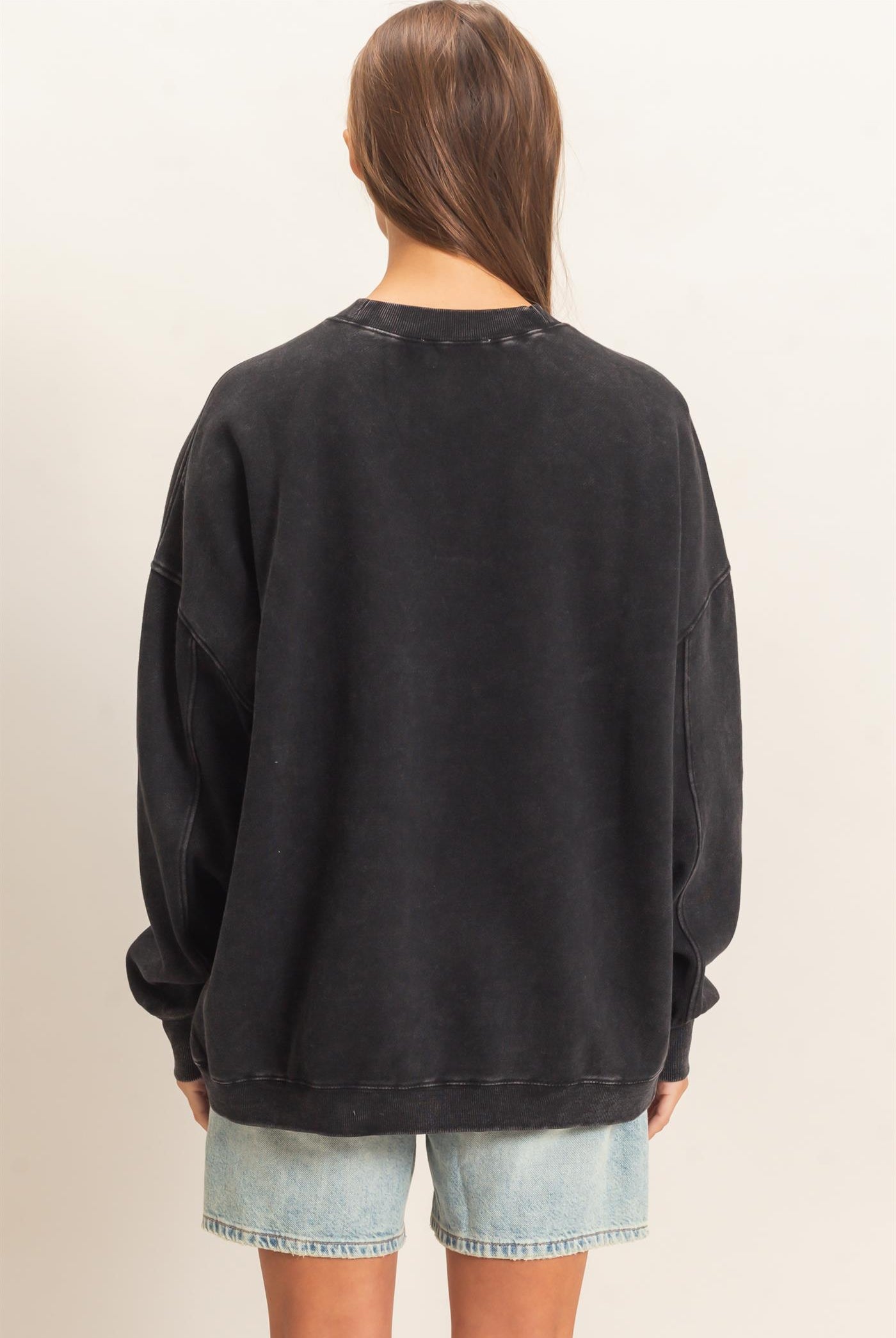 Wholesale Acid Wash Crew Neck Long Sleeve Sweatshirt Sweatshirts DZ26E268 BLACK DOUBLE ZERO