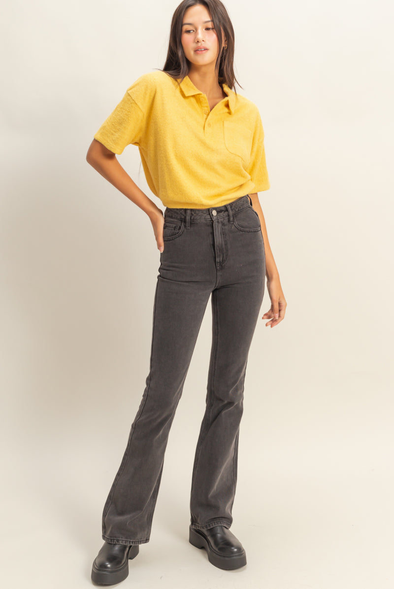 Wholesale High-Waisted Flared Jeans Pants DZ23A834 CHARCOAL DOUBLE ZERO