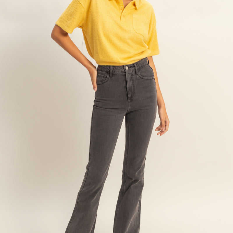 Wholesale High-Waisted Flared Jeans Pants DZ23A834 CHARCOAL DOUBLE ZERO