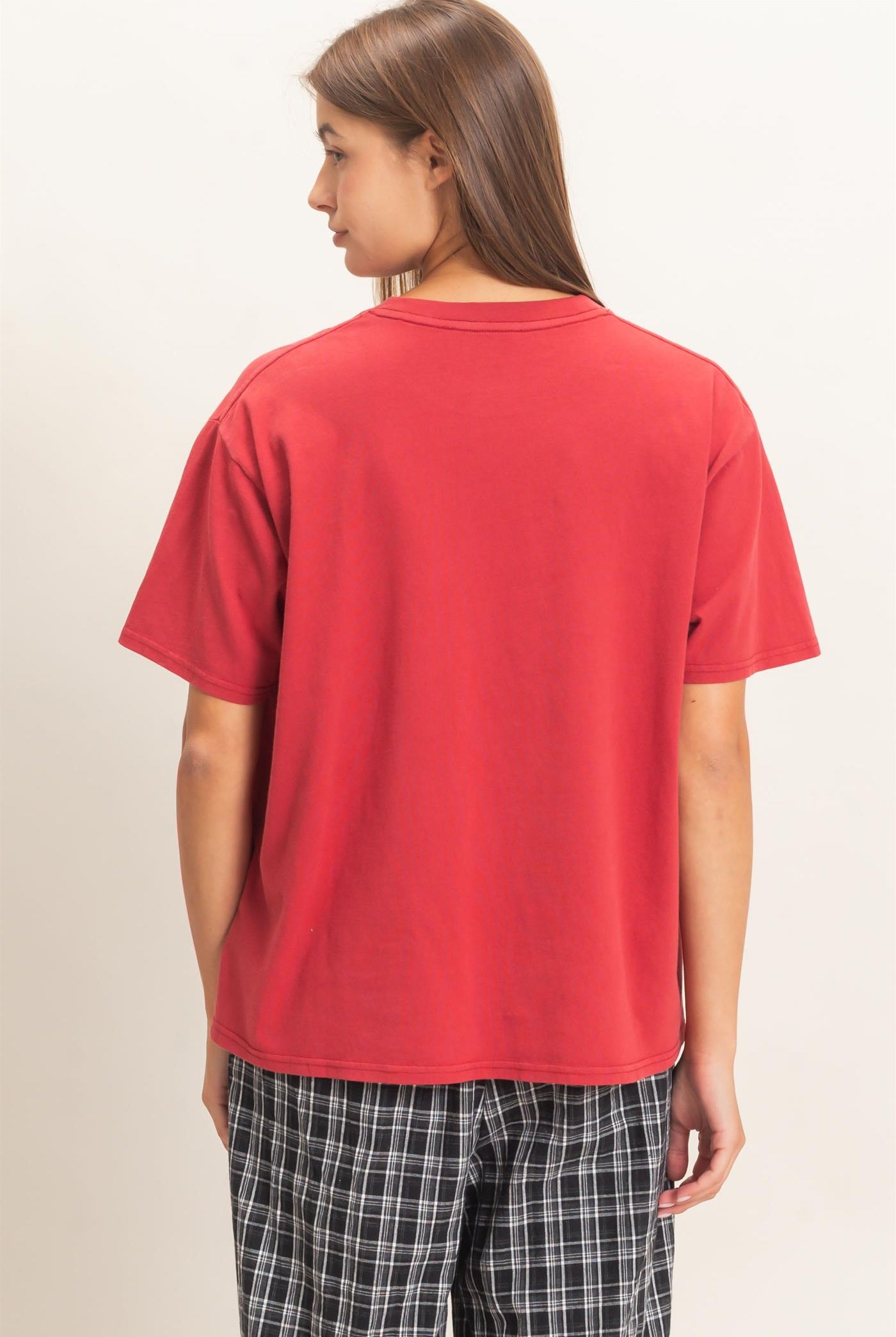 Wholesale Crew Neck Pigment Dye T-Shirt Clothing Tops DZ26E448 DARK RED DOUBLE ZERO