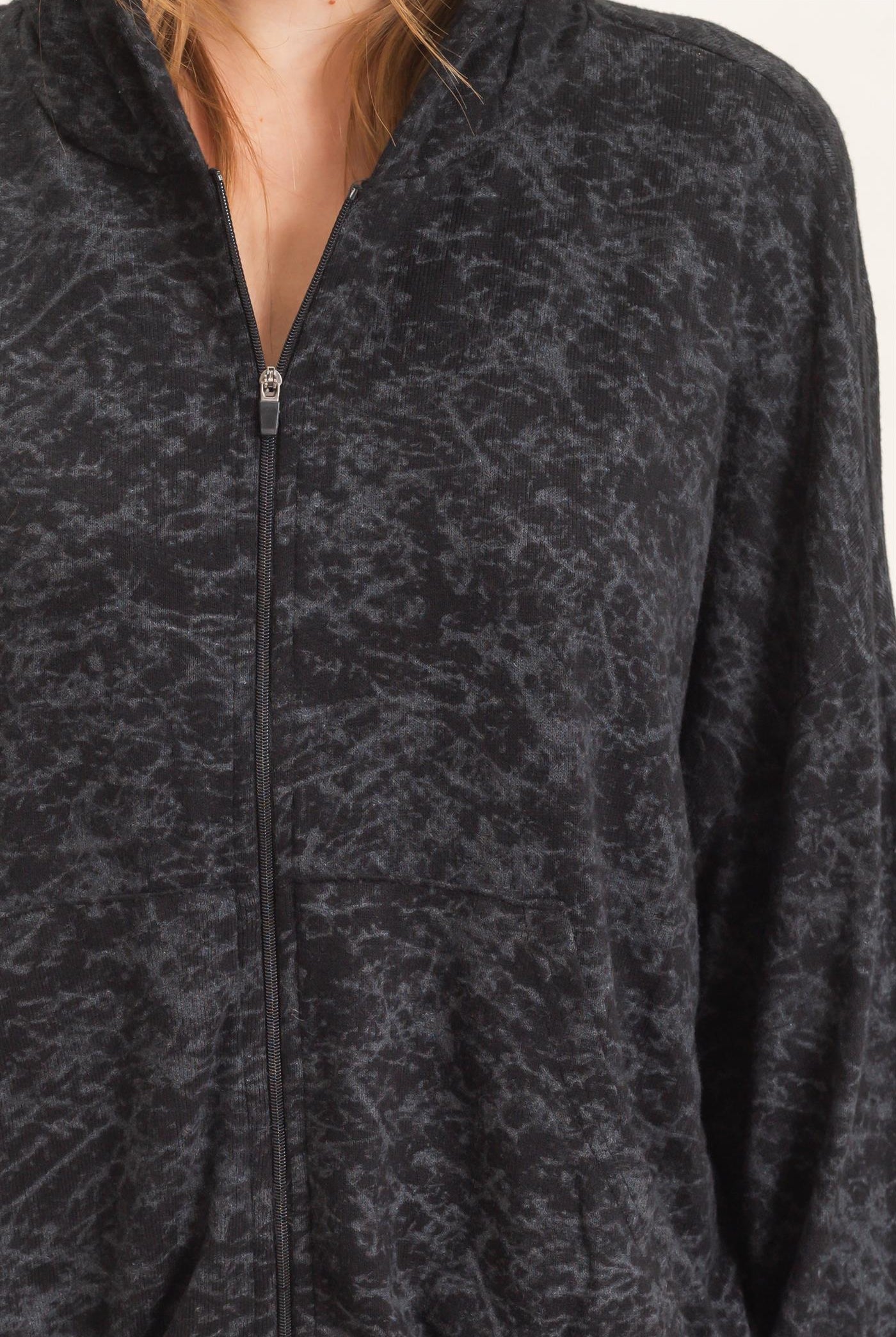 Wholesale Abstract Print Zip-Up Hoodie Hoodies HF26E735 BLACK HYFVE