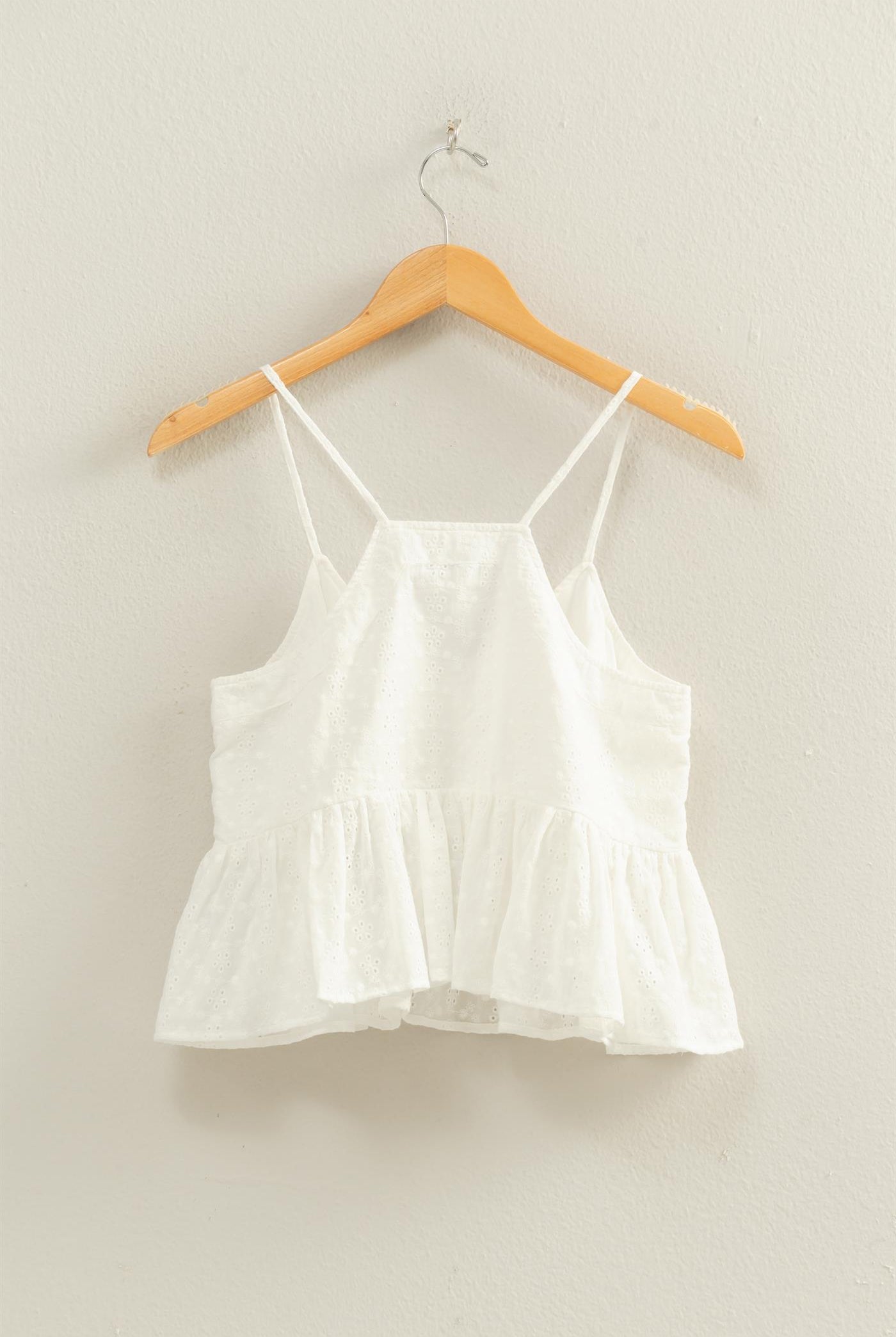 Wholesale Eyelet Button Detail Peplum Top Camisoles DZ26A783 WHITE DOUBLE ZERO