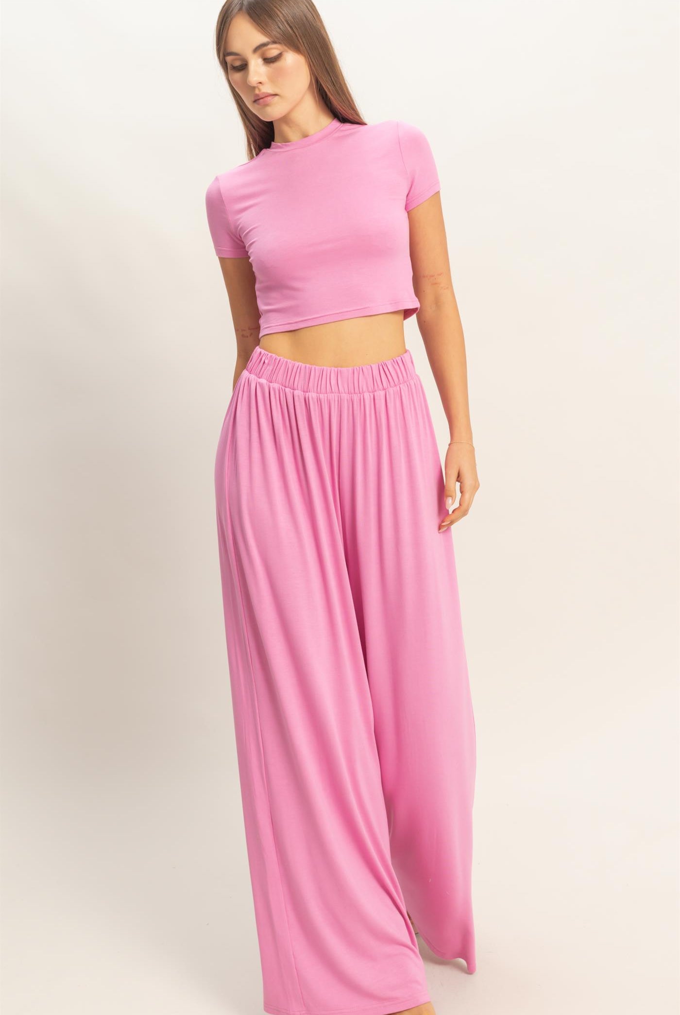 Wholesale Short Sleeve Top & Wide Leg Pants Set Clothing HF26C310-SET-D PINK HYFVE