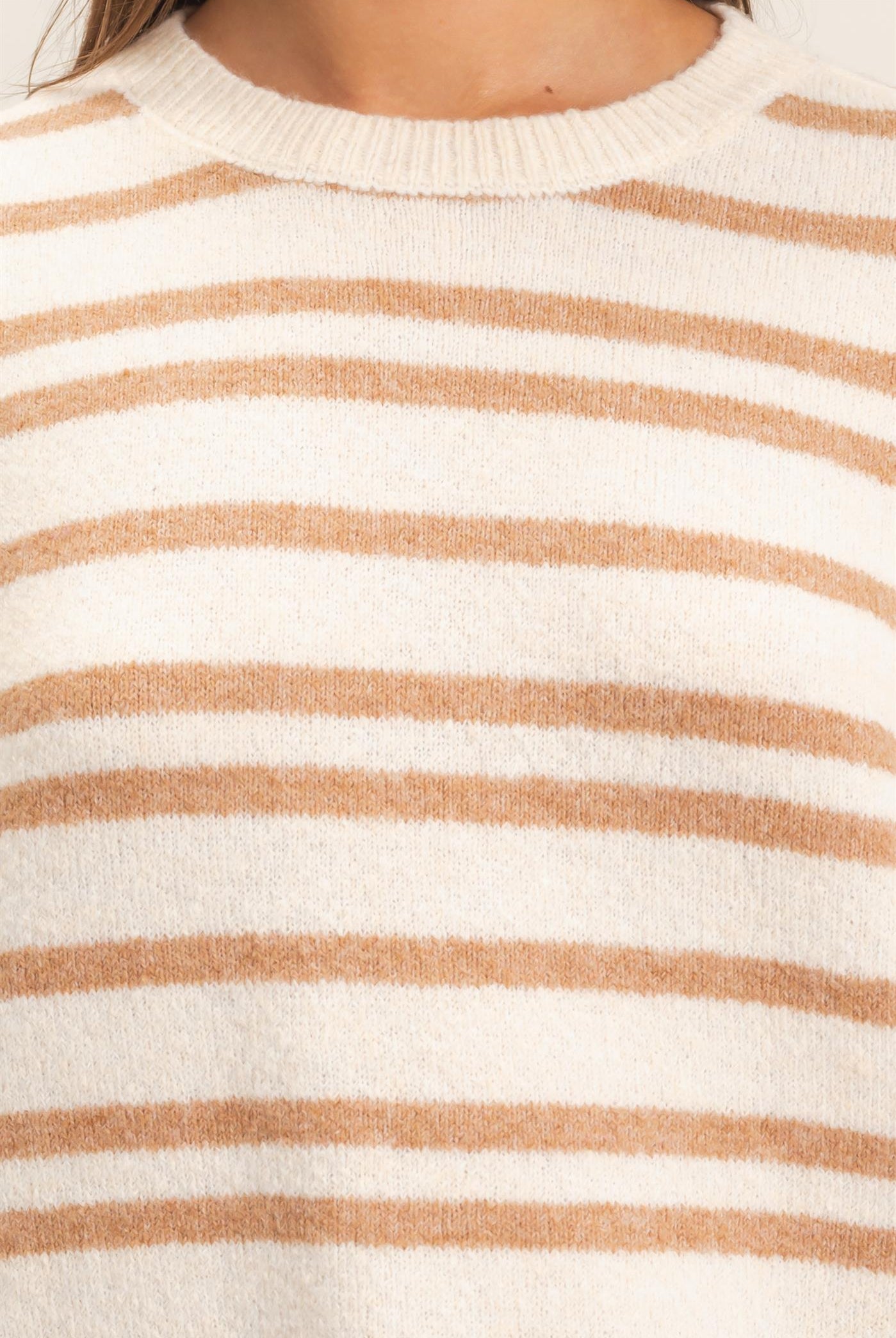 Wholesale Striped Crew Neck Sweater Sweaters DZ26E389 TAUPE DOUBLE ZERO