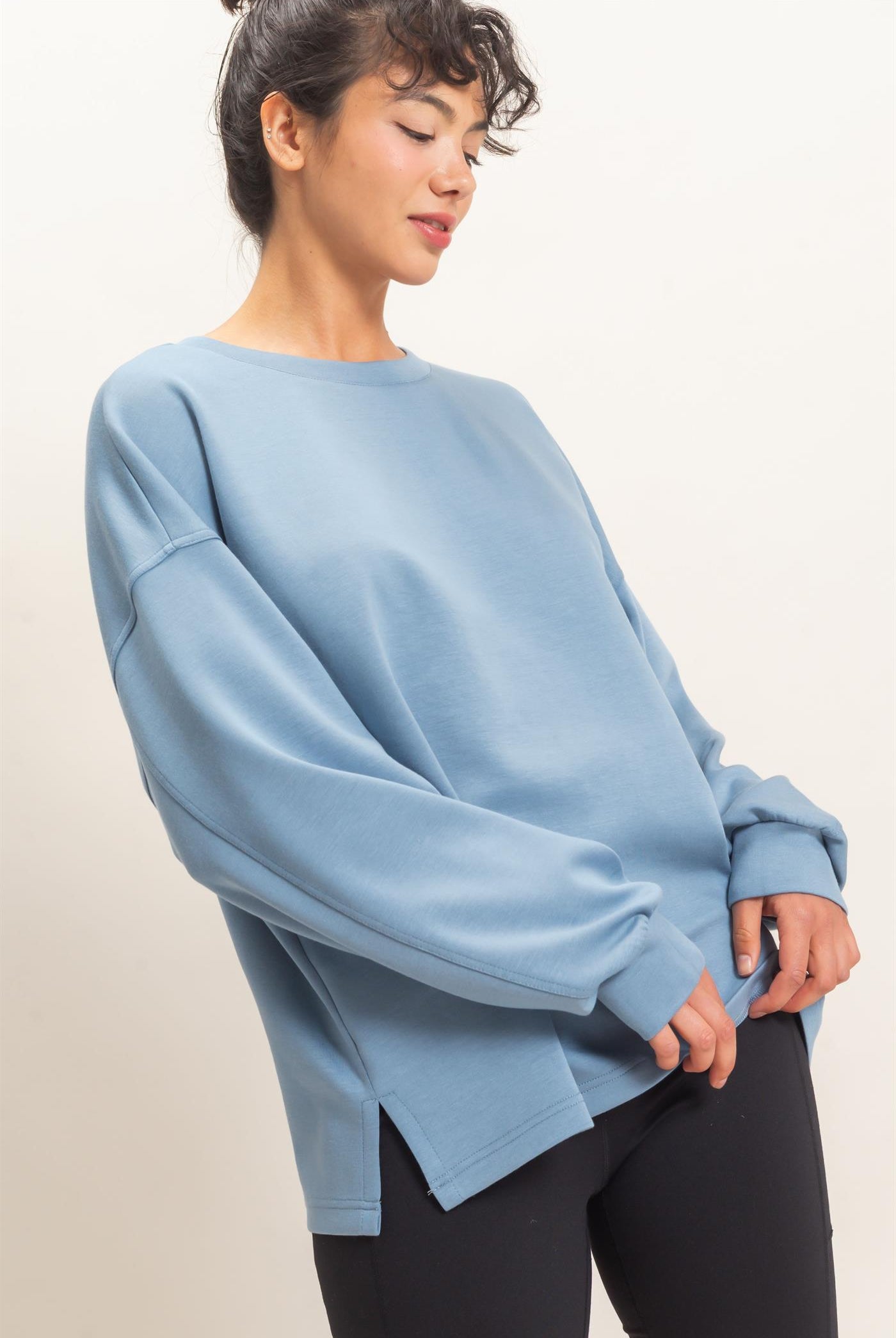 Wholesale Oversized Crew Neck Top Sweatshirts DZ26E388 DUSTY BLUE DOUBLE ZERO