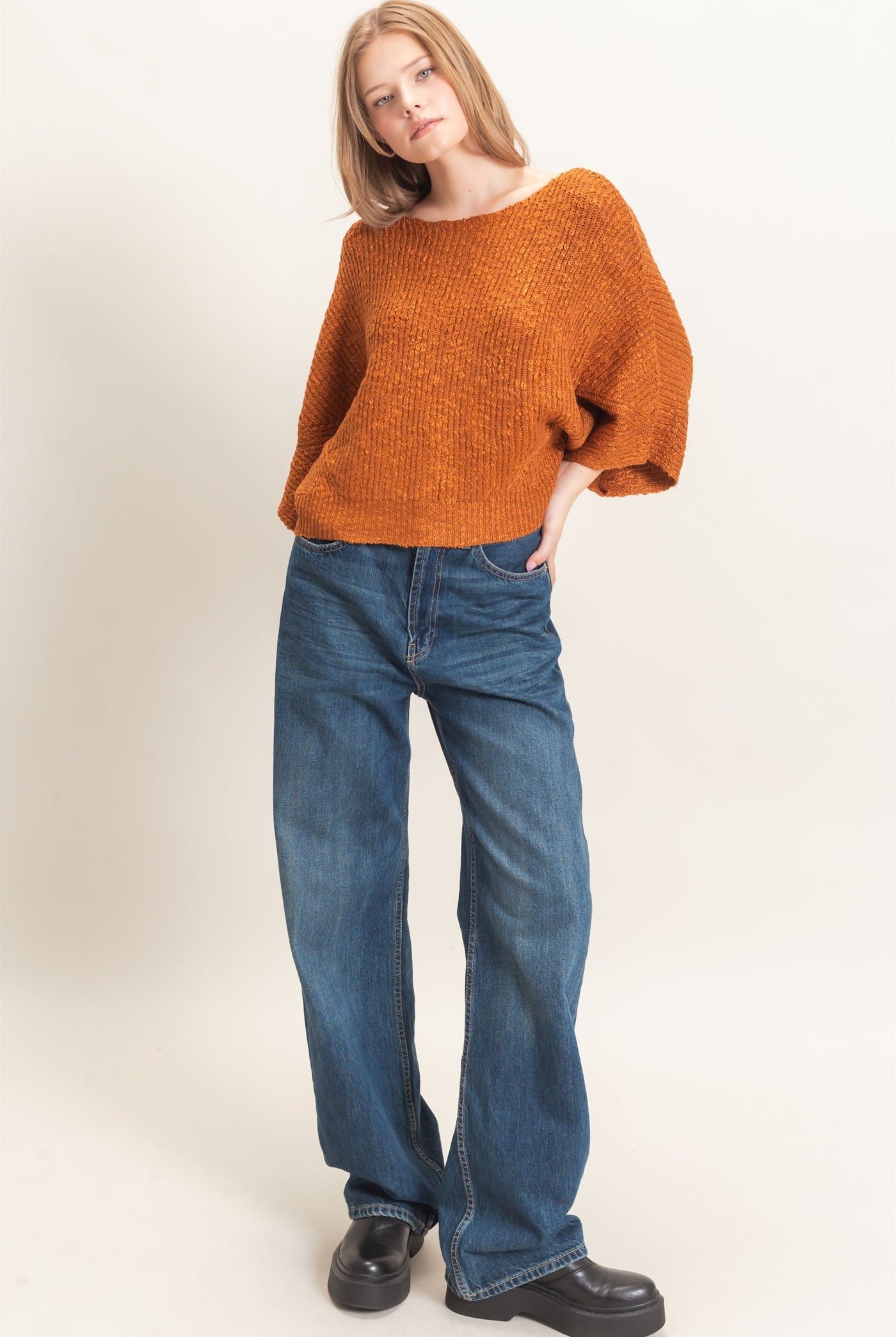 Wholesale Ribbed Boat Neck Sweater Sweaters HF26F201 BROWN HYFVE
