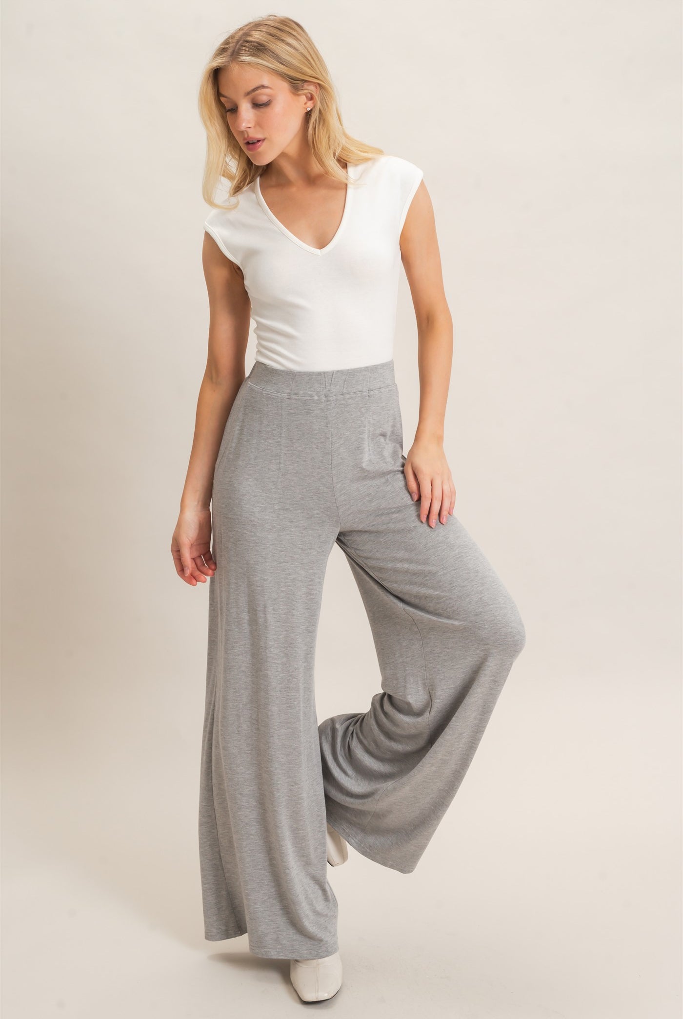 Wholesale Wide-Leg Elastic Waist Pants Pants HF26F299-D H.GRAY HYFVE