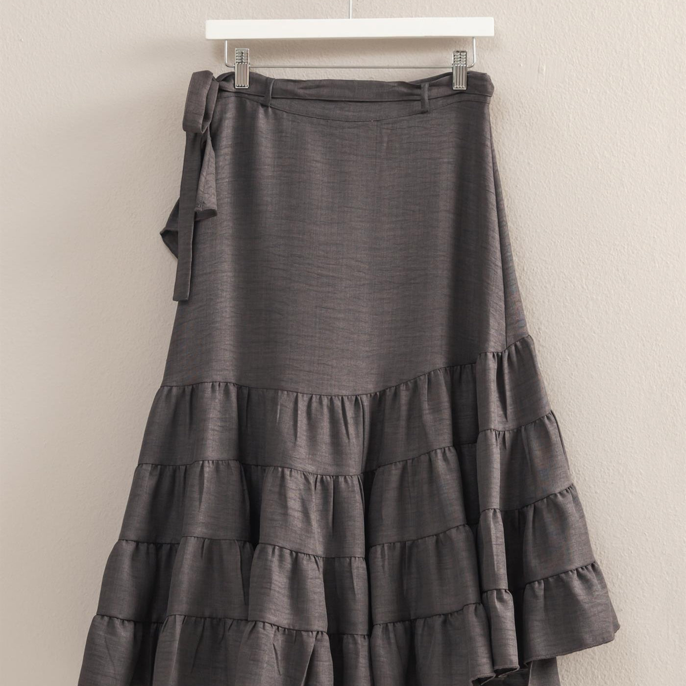 Wholesale High-Waist Tiered Wrap Maxi Skirt Skirts HF24F553 BLACK HYFVE