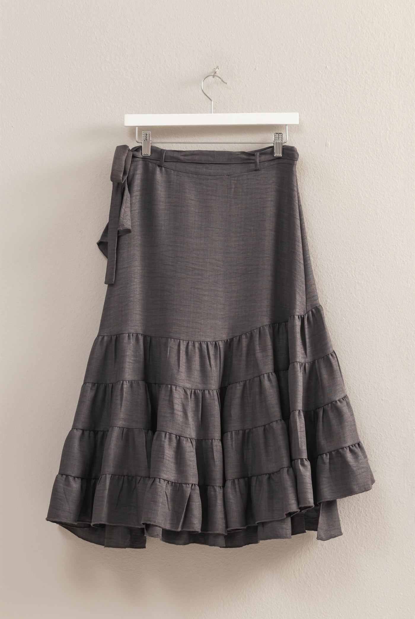 Wholesale High-Waist Tiered Wrap Maxi Skirt Skirts HF24F553 BLACK HYFVE