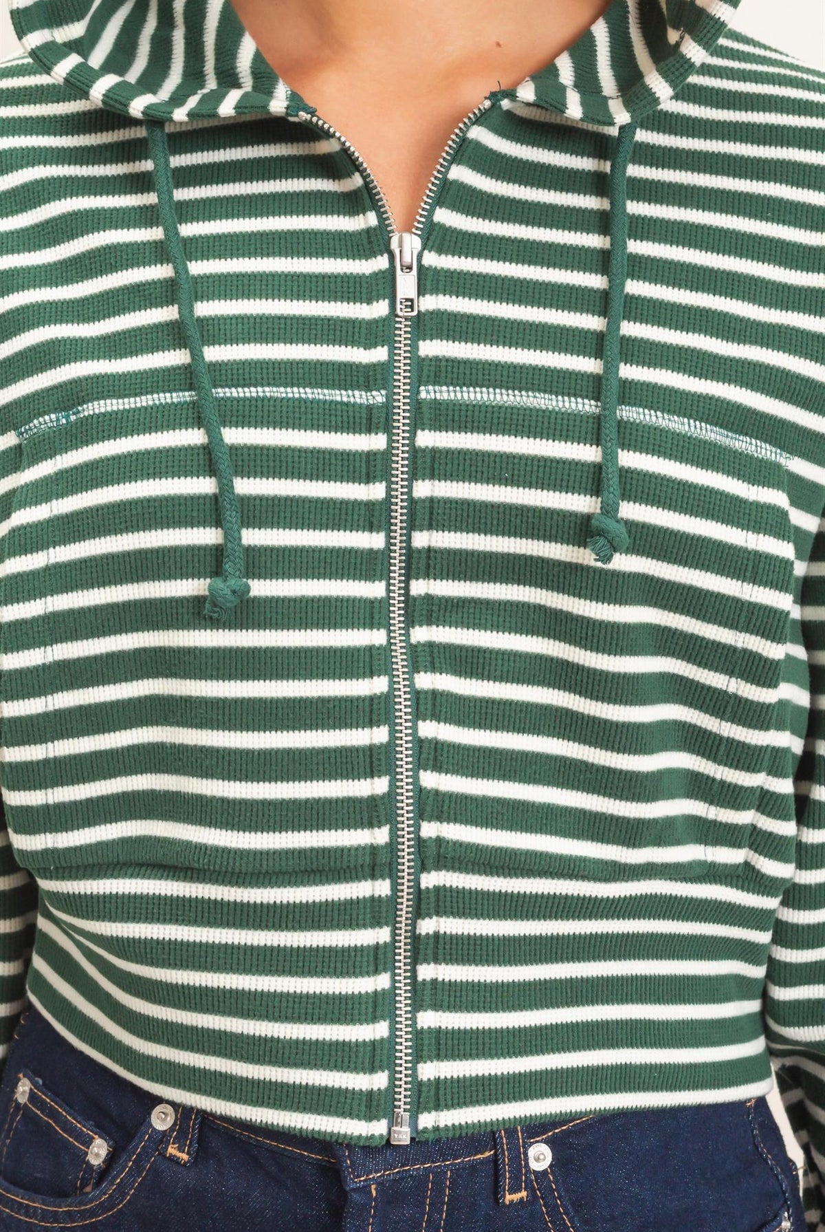 Wholesale Striped Zip-Up Hoodie Hoodies DZ26E433 DARK GREEN DOUBLE ZERO