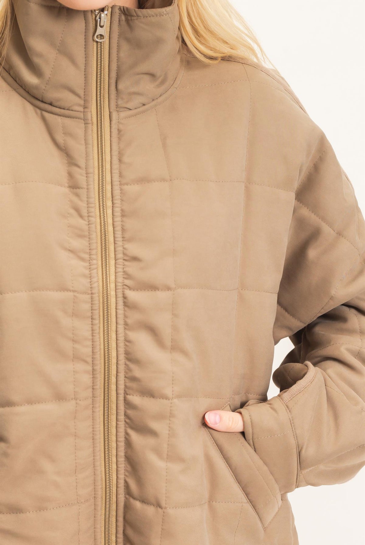 Wholesale Quilted High Collar Jacket Coats & Jackets HF26F167-D OLIVE HYFVE