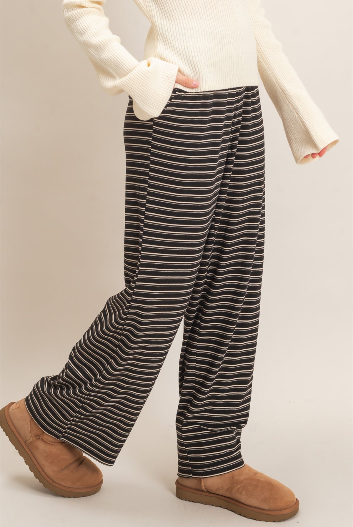 Wholesale Striped Elastic Waist Pants Pants HF26C677 BLACK HYFVE
