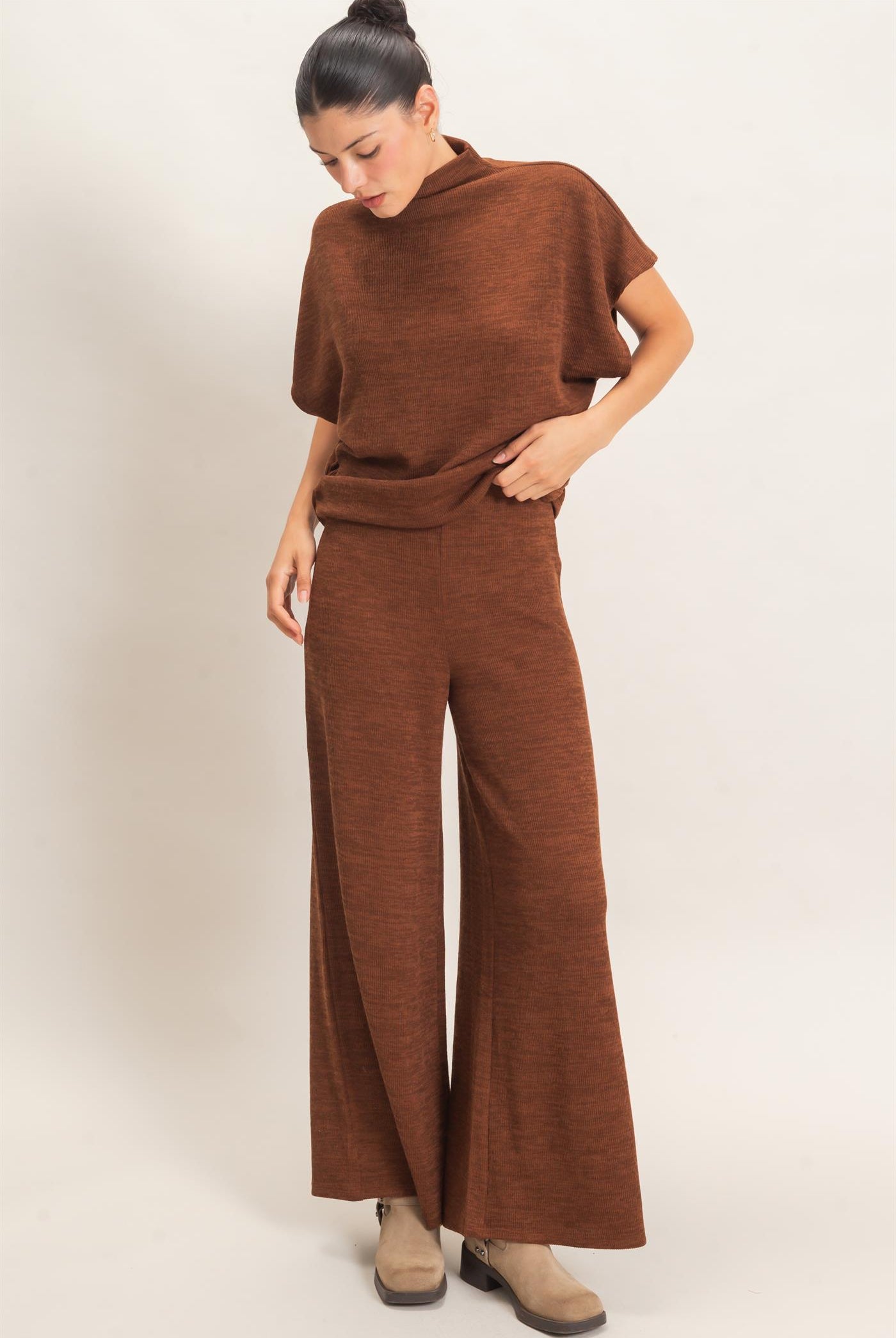 Wholesale Dolman Sleeve Top And Pant Set Clothing HF26F225-SET-D BROWN HYFVE