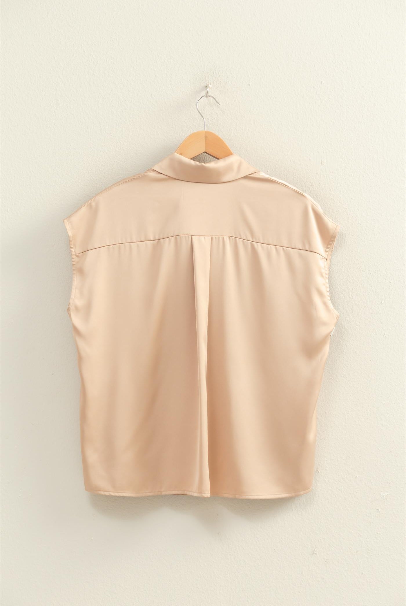 Wholesale Sleeveless Satin Button-Up Blouse Blouses DZ26A726 DARK TAUPE DOUBLE ZERO