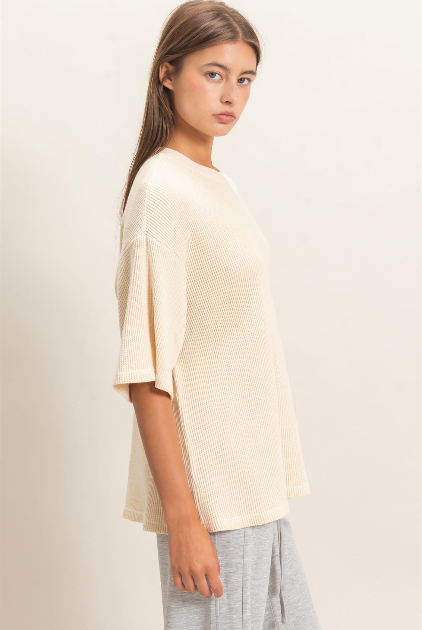 Wholesale Mineral Wash Waffle Crew Neck Short Sleeve Top Clothing Tops DZ26E328 ALPACA DOUBLE ZERO