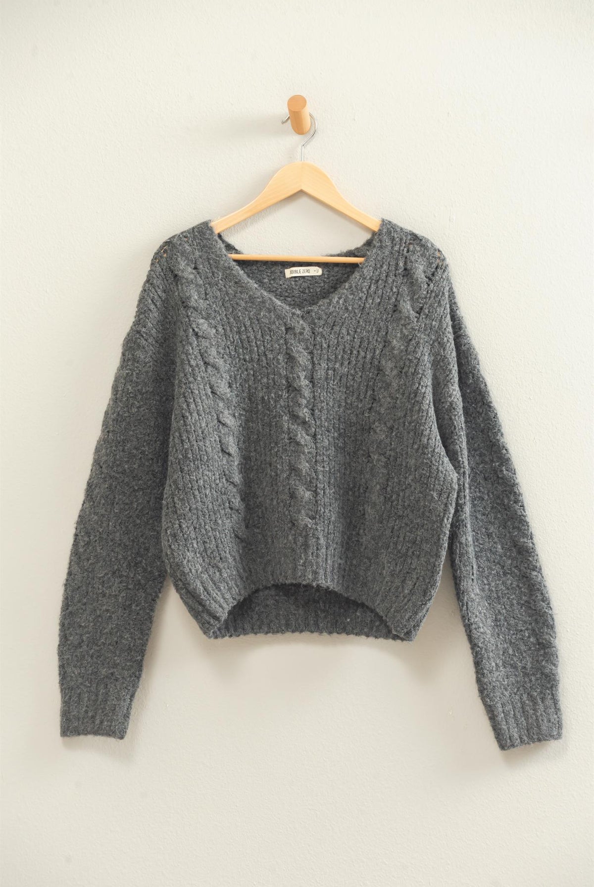 Wholesale Cable Knit V-Neck Sweater Sweaters DZ26E107 CHARCOAL DOUBLE ZERO
