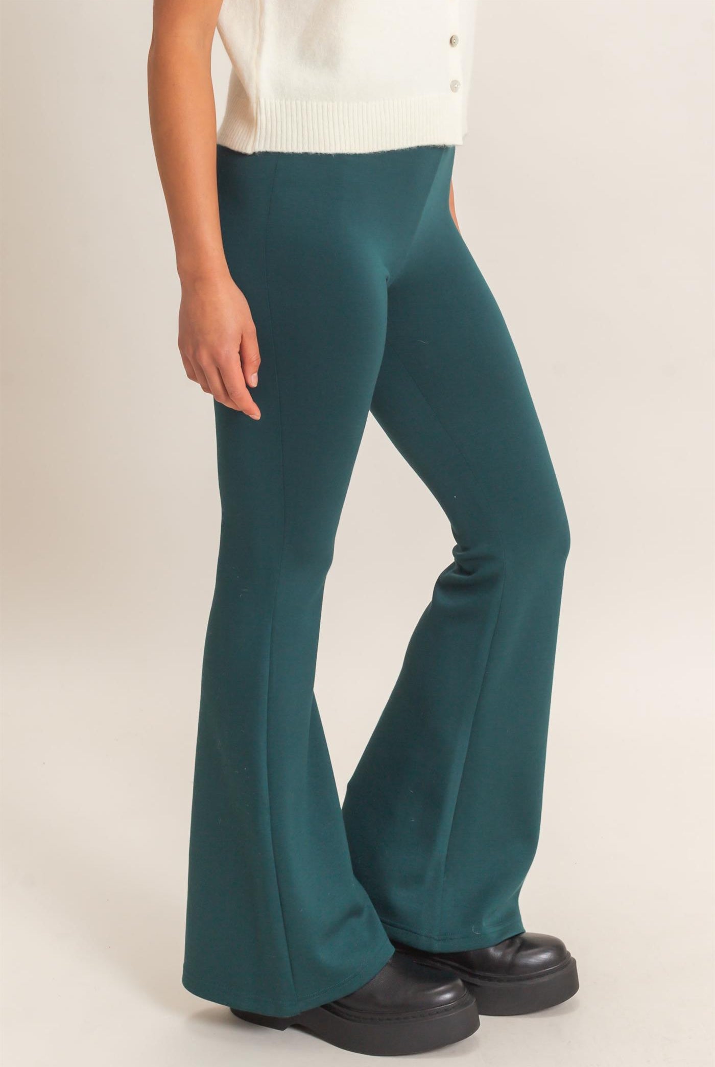Wholesale Flared Elastic Waist Pants Pants DZ26E393 DEEP GREEN DOUBLE ZERO