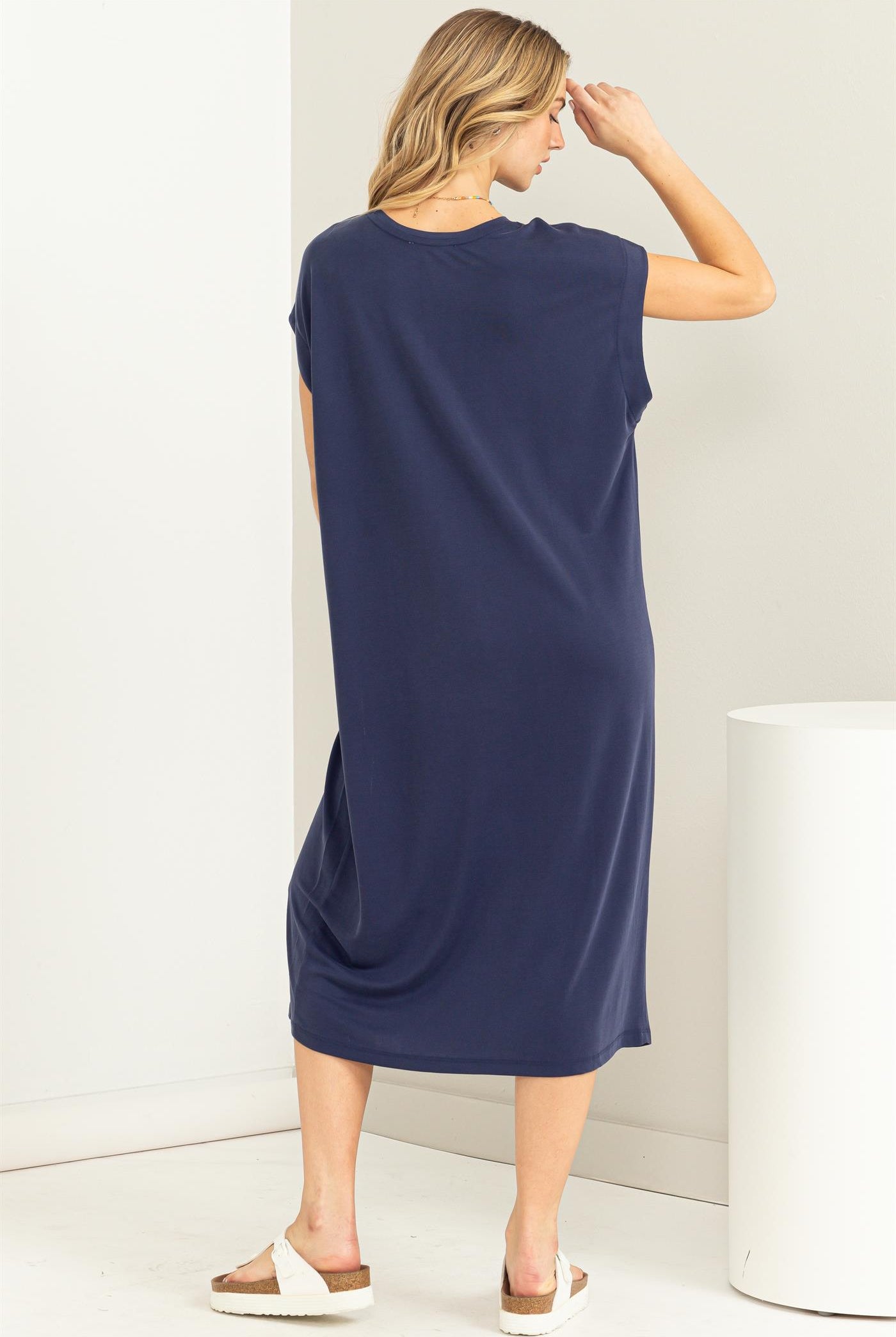 Wholesale Lazy Day Dolman Short Sleeves Midi Dress Dresses DZ23A795 DARK NIGHT DOUBLE ZERO