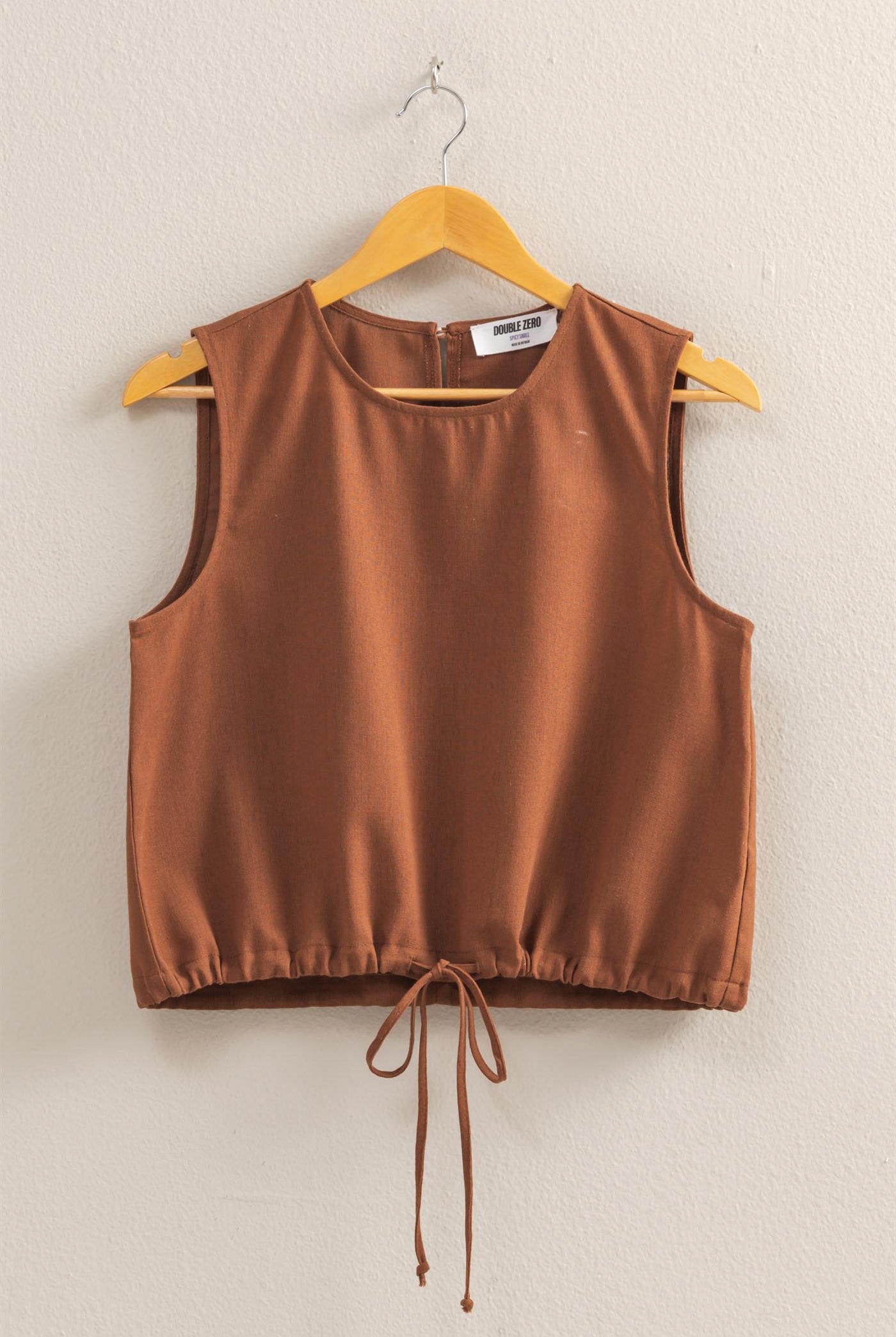 Wholesale Sand Washed Sleeveless Crop Top Clothing Tops DZ25C515 CHESTNUT DOUBLE ZERO