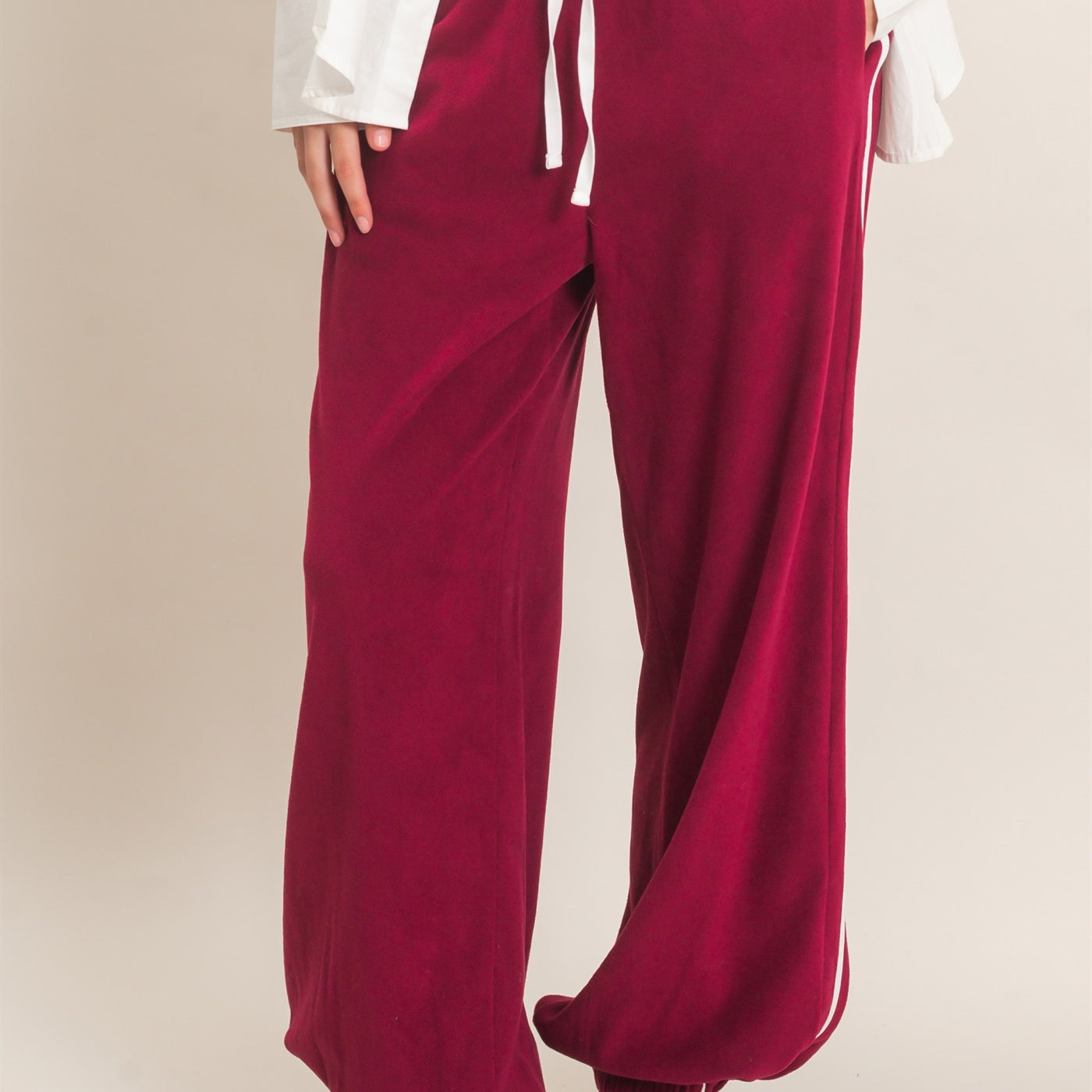 Wholesale Drawstring Waist Jogger Pants Joggers HF26E424-D BURGUNDY HYFVE