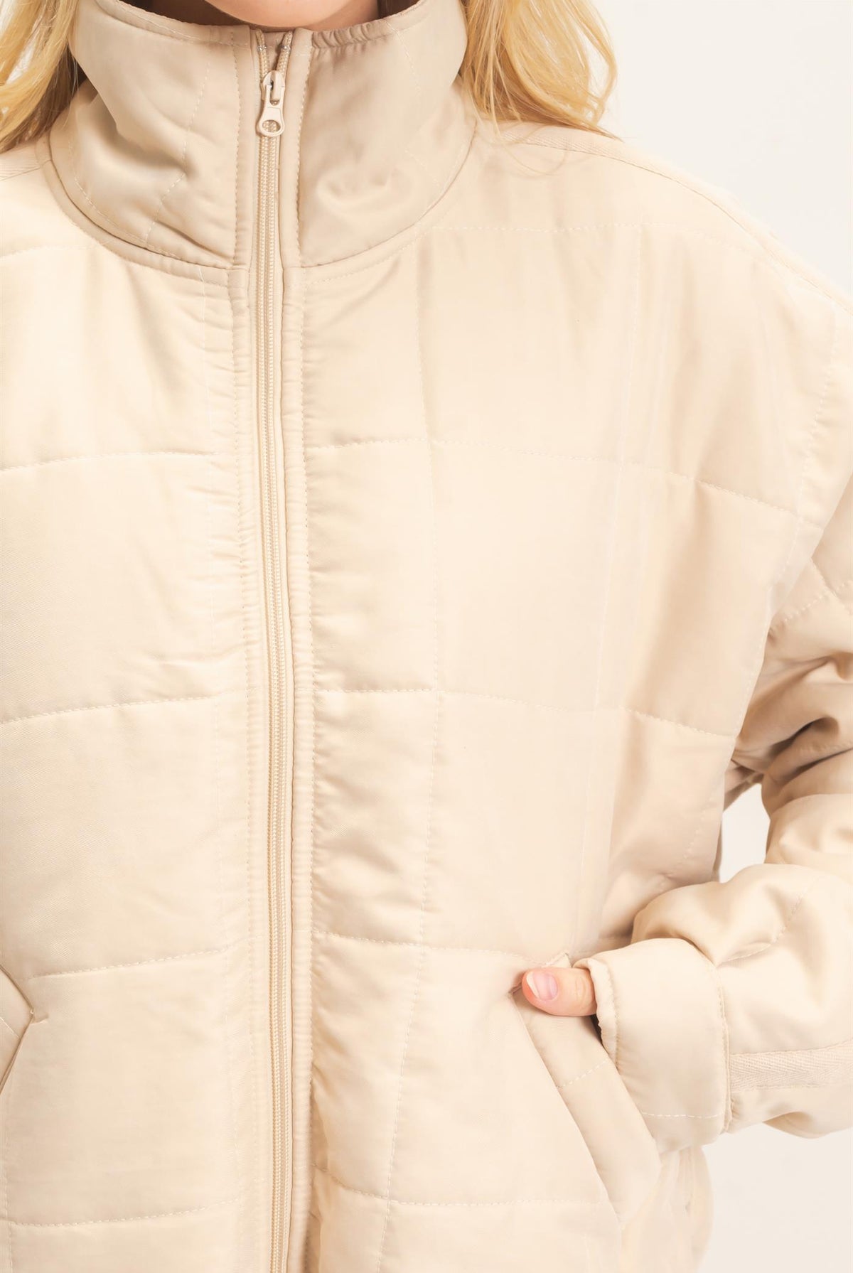 Wholesale Quilted High Collar Jacket Coats & Jackets HF26F167-D BEIGE HYFVE