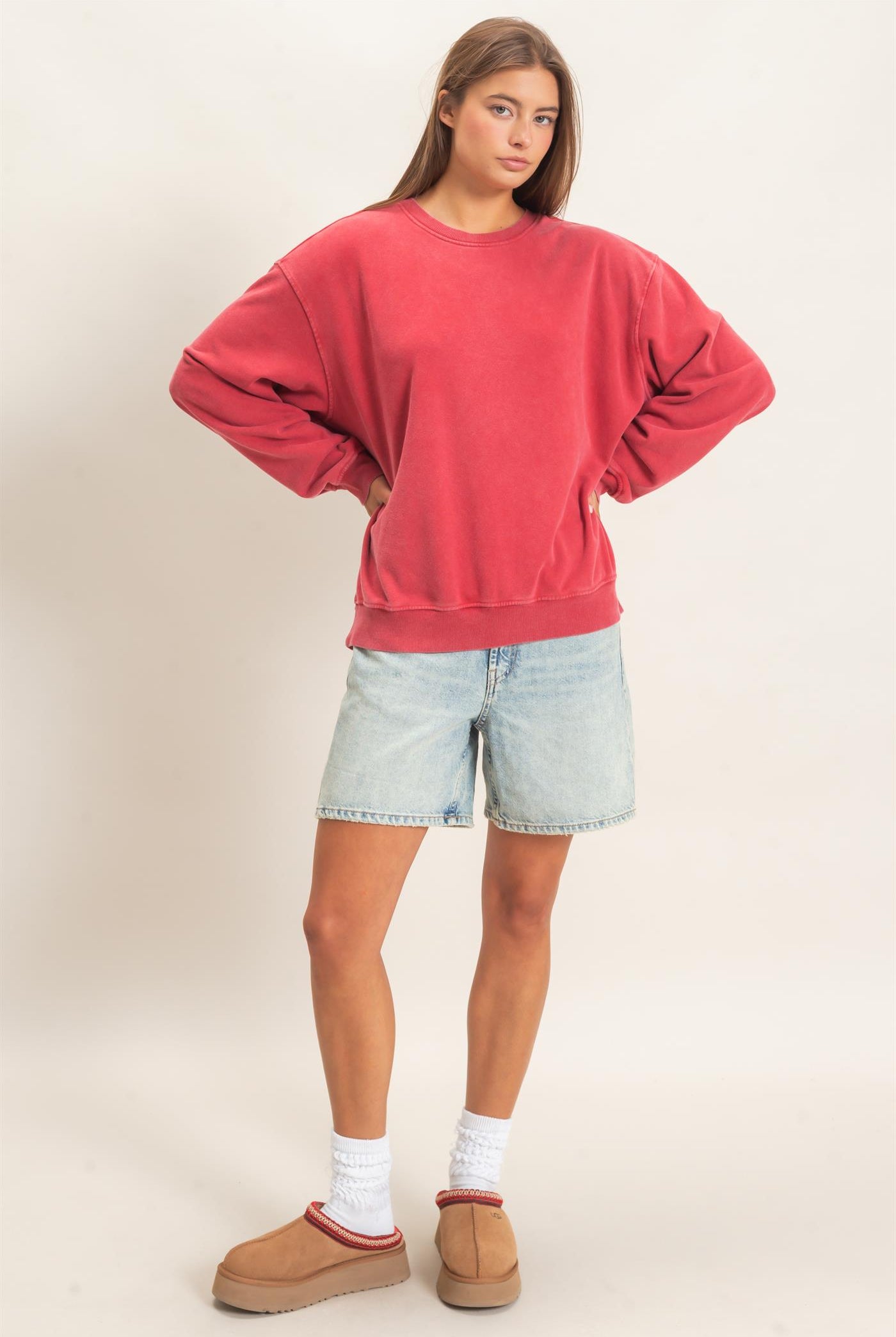 Wholesale Mineral Wash Crew Neck Sweatshirt Sweatshirts DZ26E990 DARK RED DOUBLE ZERO