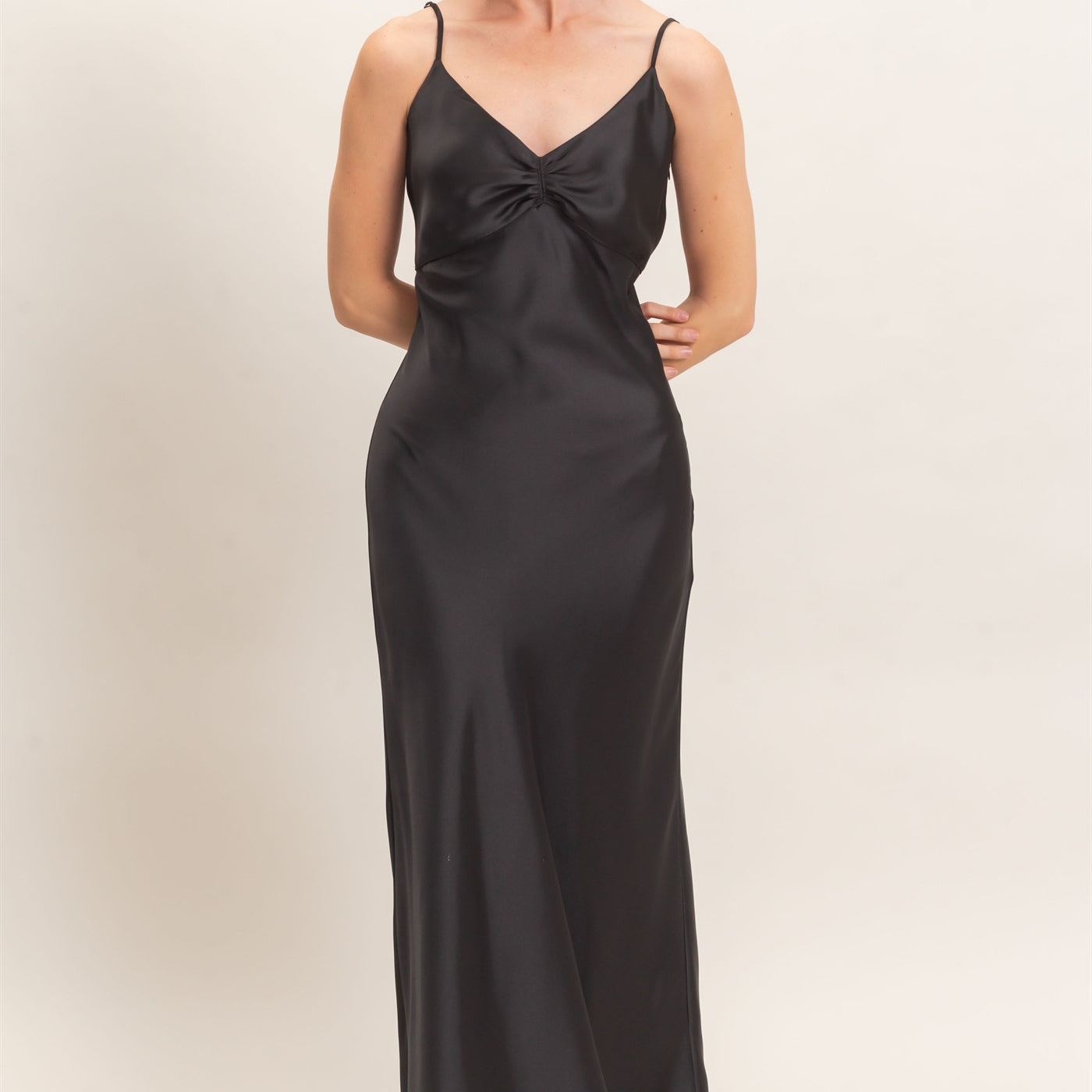 Wholesale Satin Slip Dress With Spaghetti Straps Dresses DZ26E380 BLACK DOUBLE ZERO