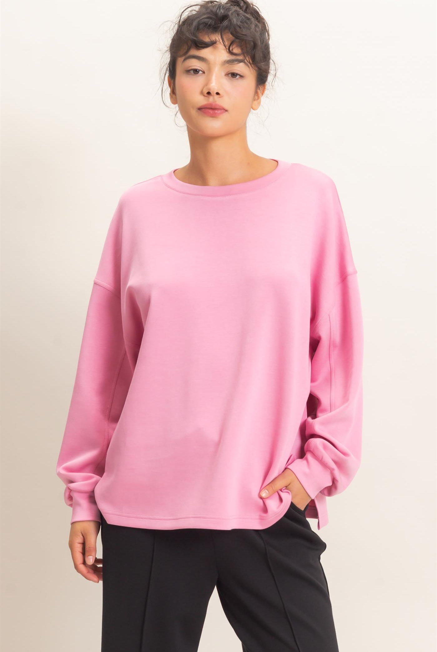 Wholesale Oversized Crew Neck Top Sweatshirts DZ26E388 PINK DOUBLE ZERO