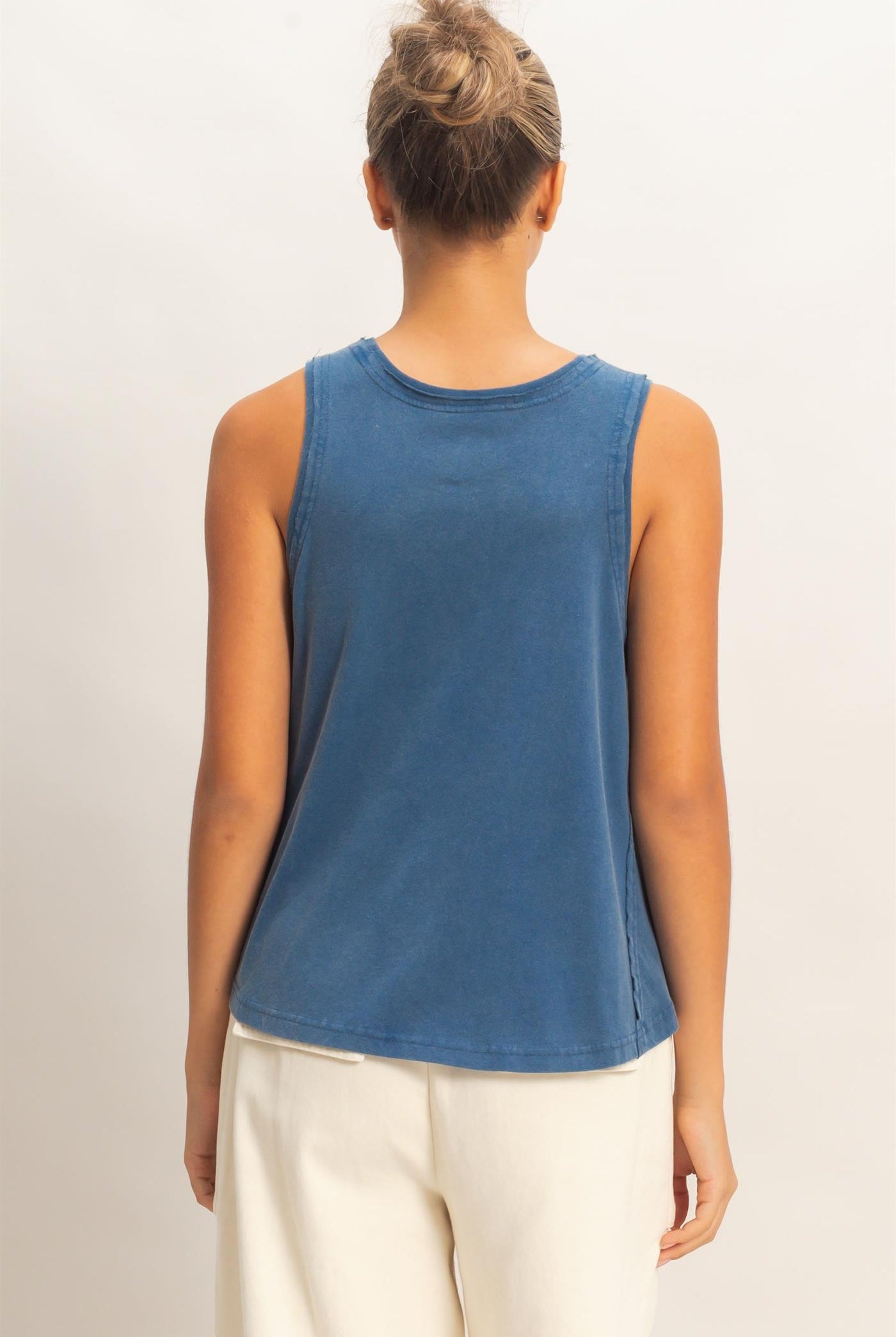 Wholesale Raw Edge Details Sleeveless Washed Top Clothing Tops DZ26E278 NAVY DOUBLE ZERO