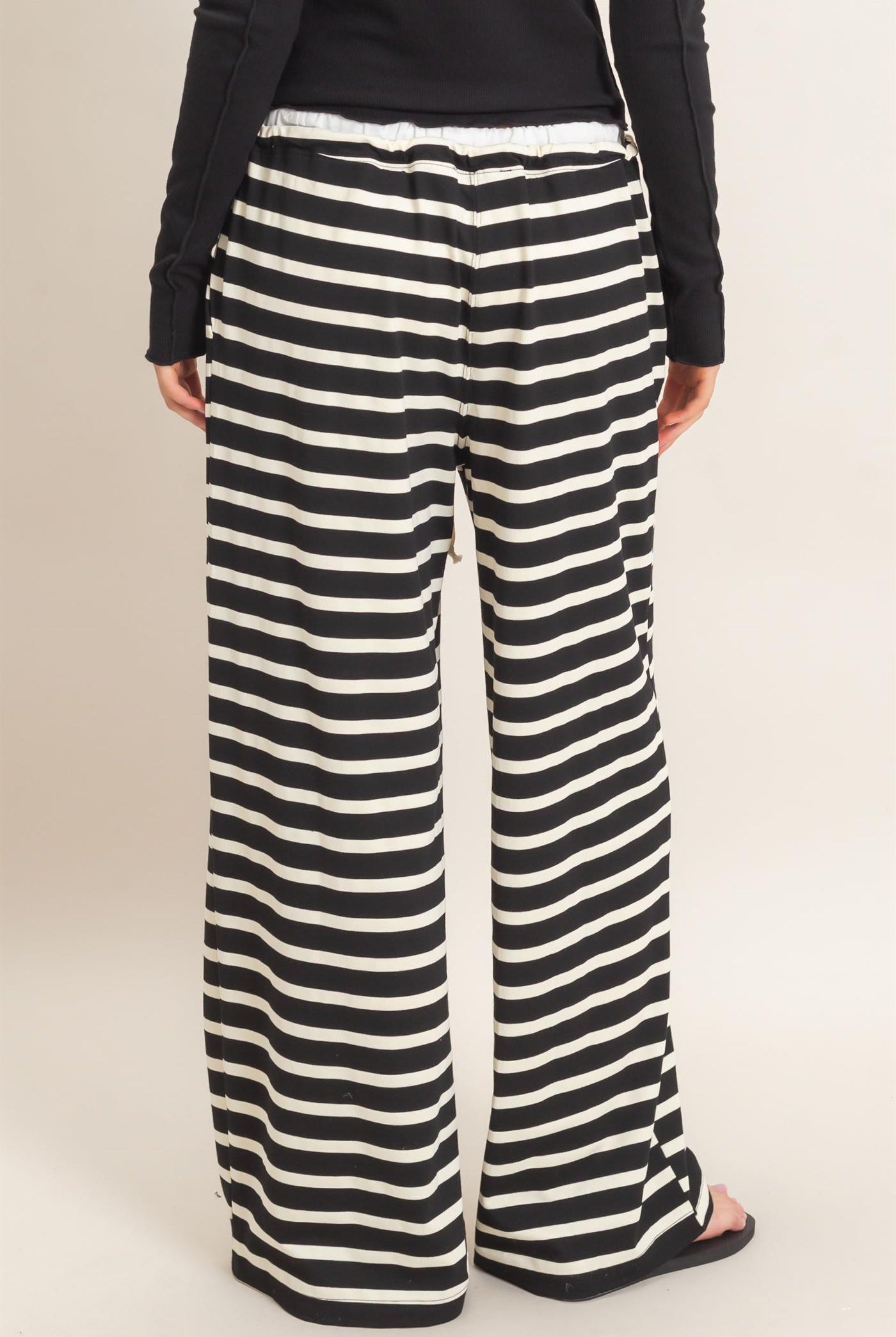 Wholesale Striped Wide-Leg Pants Pants HF26F229-D BLACK/ CREAM HYFVE