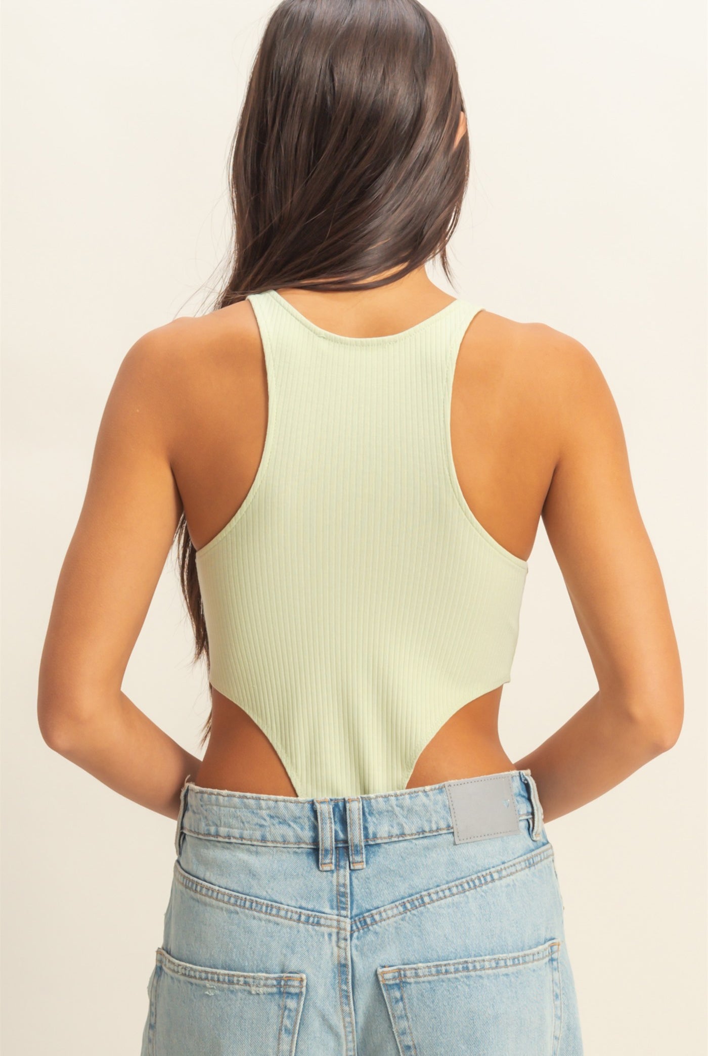 Wholesale High Cut Bodysuit Clothing Tops DZ22E146 PASTEL GREEN DOUBLE ZERO