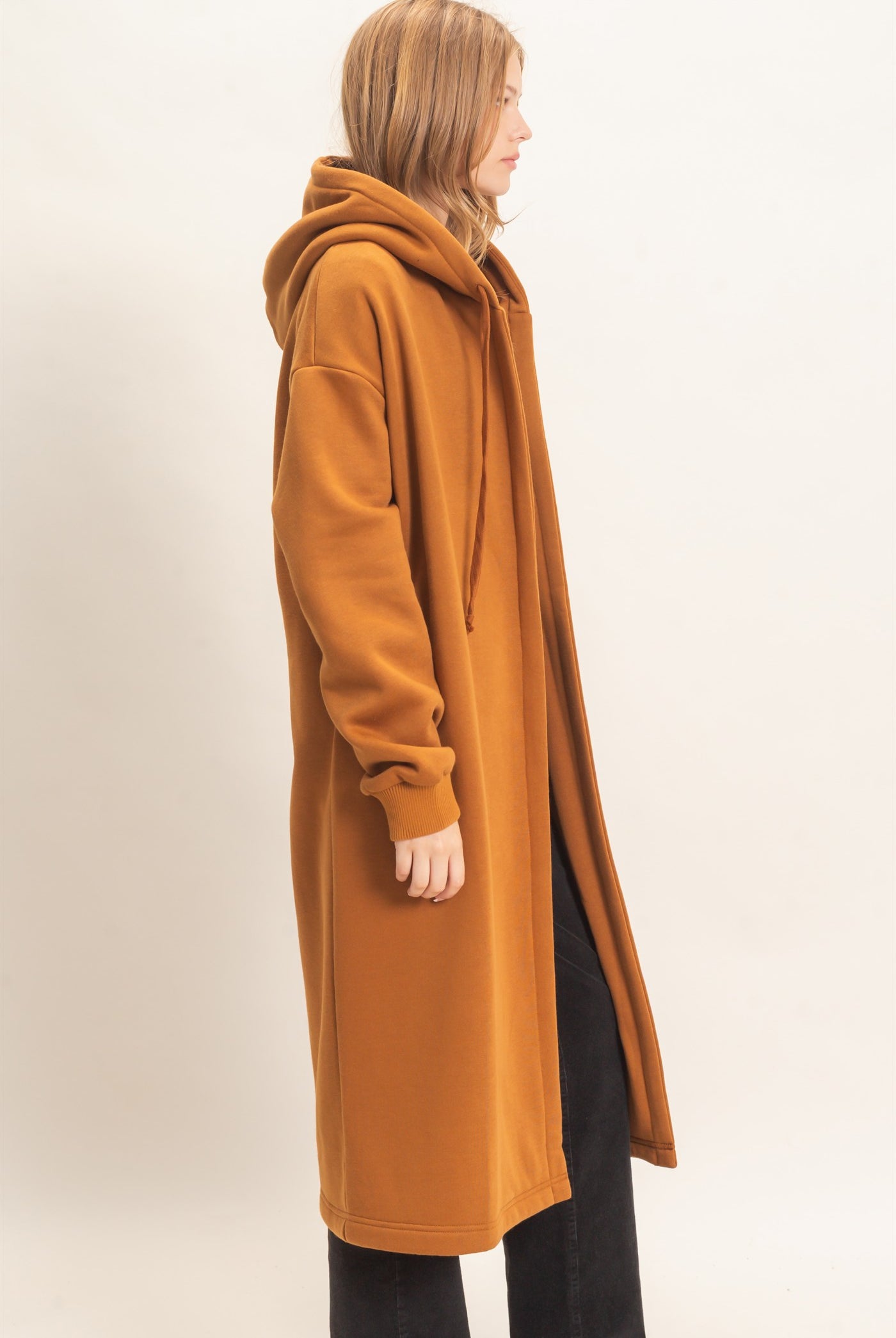 Wholesale Oversized Hooded Open Front Coat Coats & Jackets HF26F142-D CAMEL HYFVE