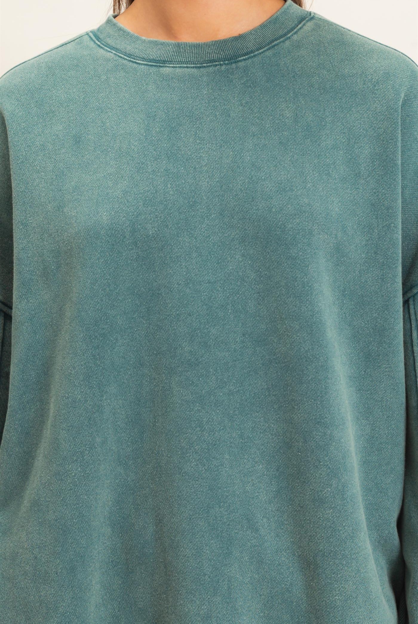 Wholesale Acid Wash Crew Neck Long Sleeve Sweatshirt Sweatshirts DZ26E268 DARK TEAL DOUBLE ZERO