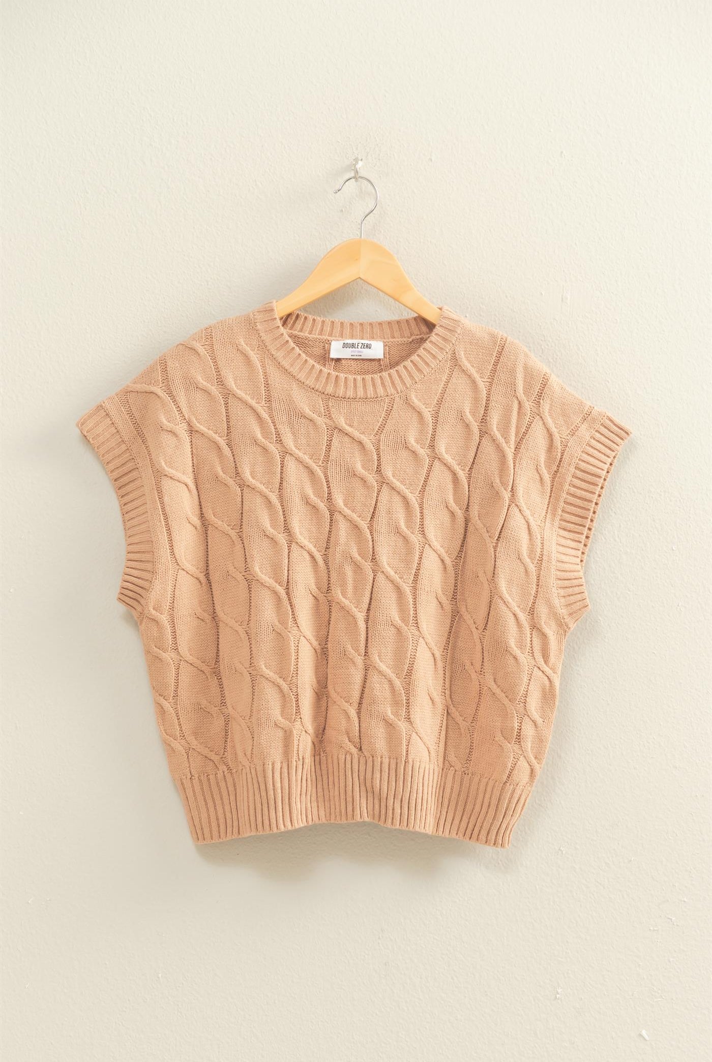 Wholesale Sleeveless Oversized Cable Knit Sweater Vest Vests DZ25C905 DARK TAUPE DOUBLE ZERO