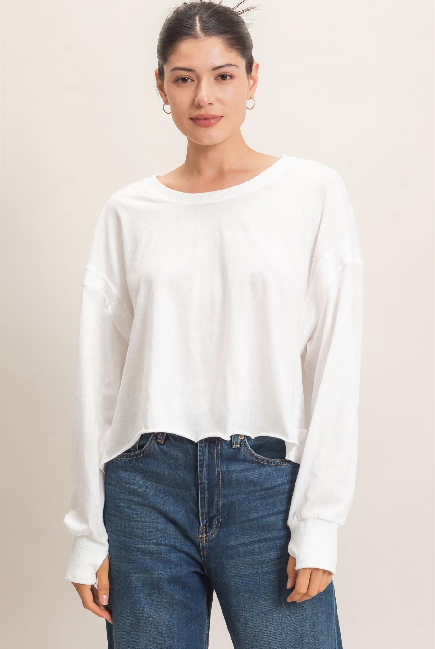 Wholesale Crew Neck Top Clothing Tops HF26C808 WHITE HYFVE