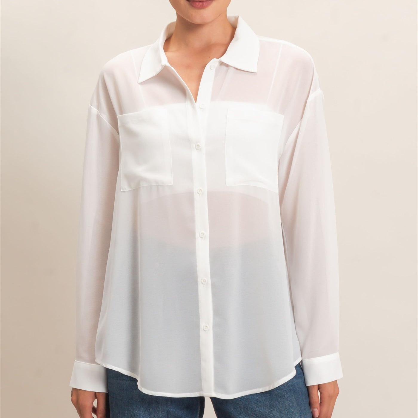 Wholesale Button-Down Collar Blouse Shirts HF26F067 OFF WHITE HYFVE