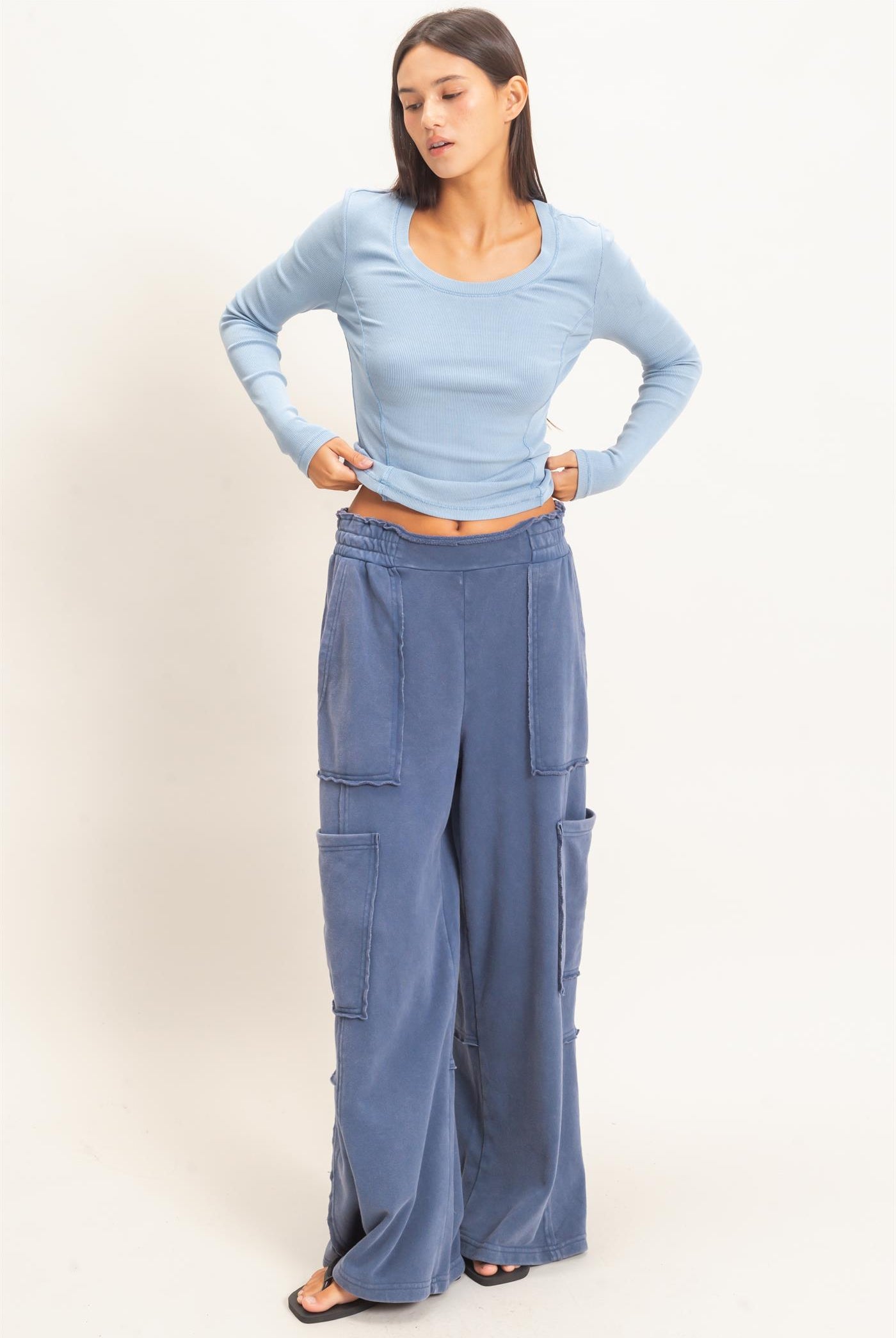Wholesale Mineral Wash Cargo Pocket Pants Pants DZ26C963 NAVY DOUBLE ZERO