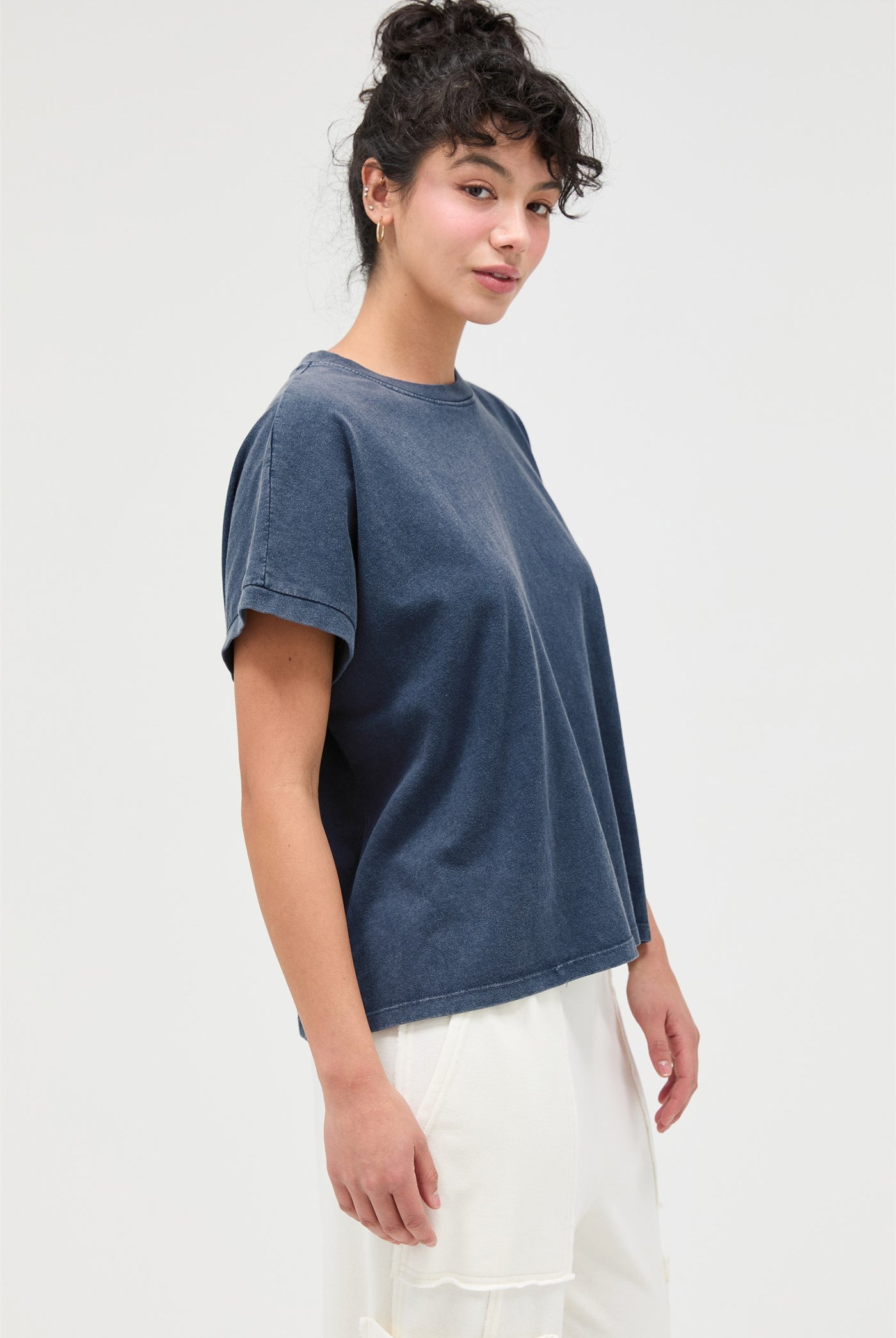 Wholesale Capped Sleeve Mineral Wash T-Shirt T-Shirts DZ26A033 NAVY DOUBLE ZERO