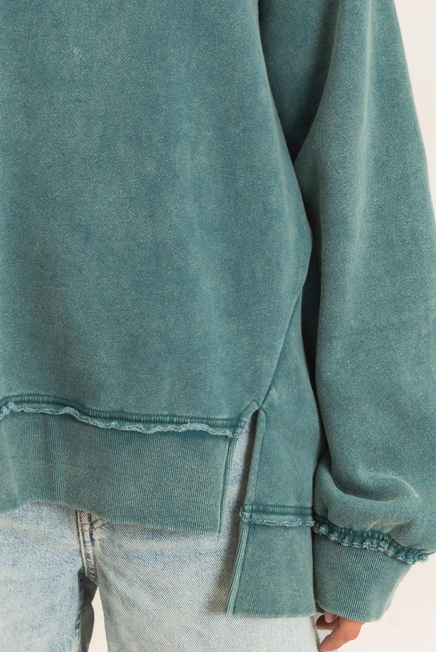 Wholesale Acid Wash Raw Edge Sweatshirt Sweatshirts DZ26C910 DARK TEAL DOUBLE ZERO