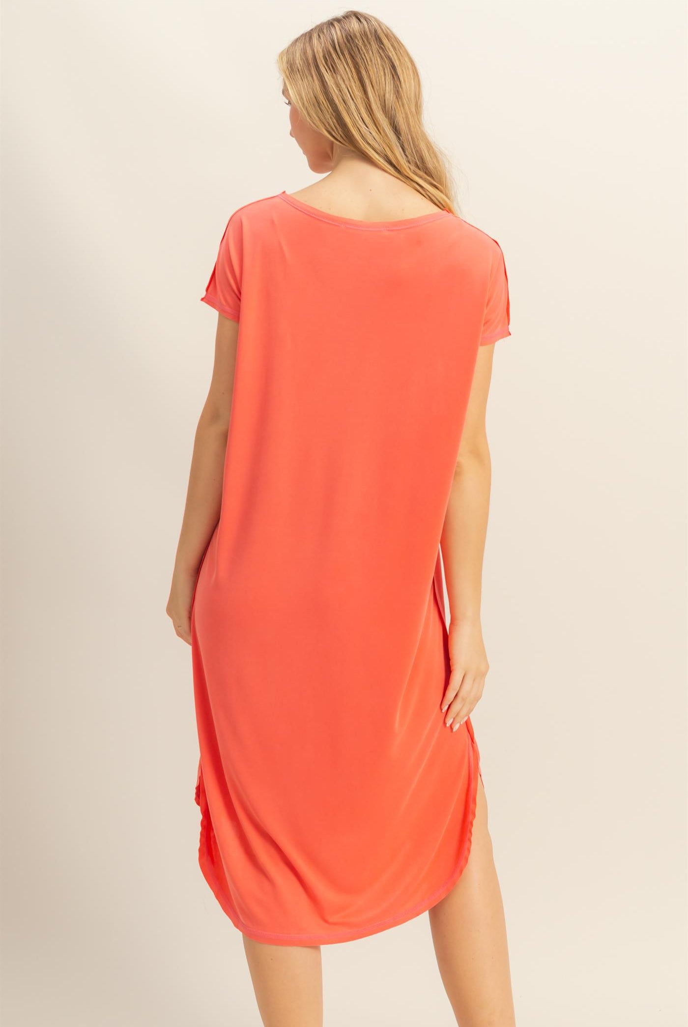 Wholesale Soft High Low Midi Dress With Round Hem Dresses DZ25E307 CORAL DOUBLE ZERO