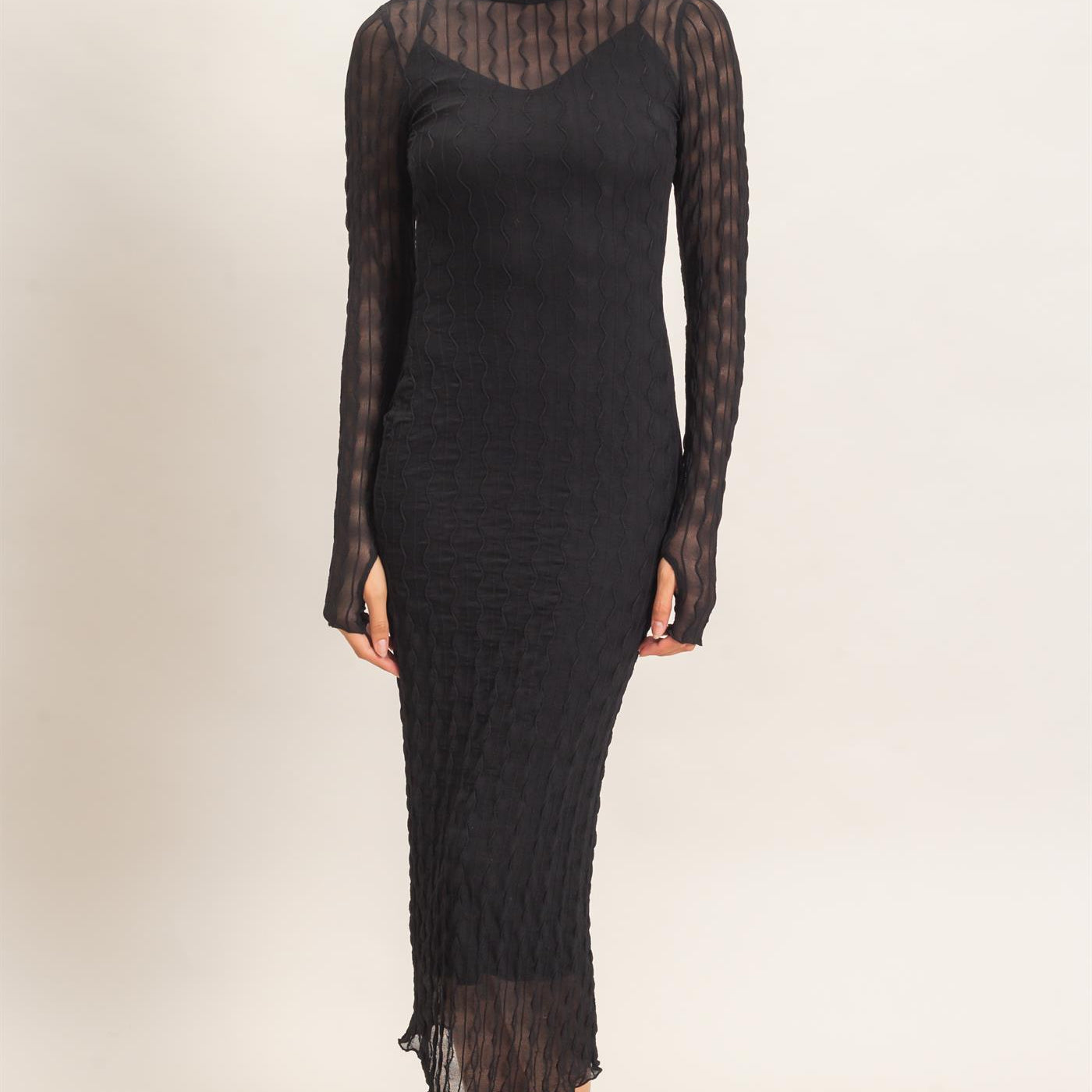 Wholesale Mesh Knit Maxi Dress Dresses HF26C890 BLACK HYFVE