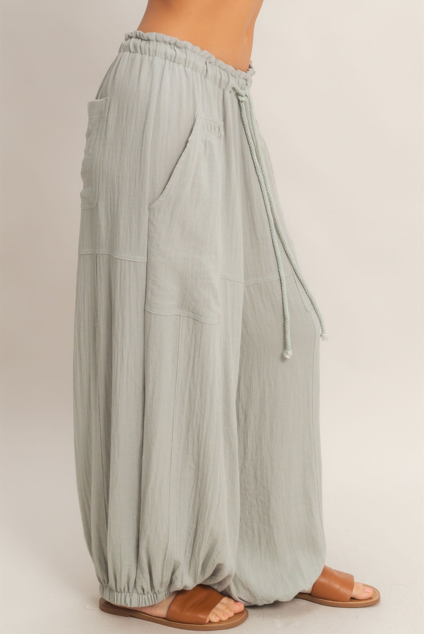 Wholesale Elastic Hem Drawstring Pants Pants HF26A905-D DUSTY SAGE HYFVE