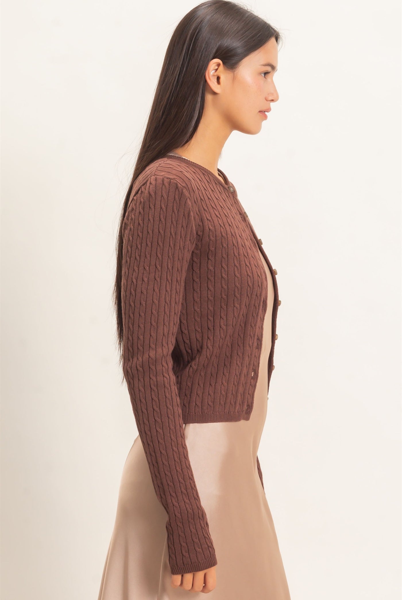 Wholesale Cable Knit Cardigan Cardigans DZ26E256 DARK BROWN DOUBLE ZERO