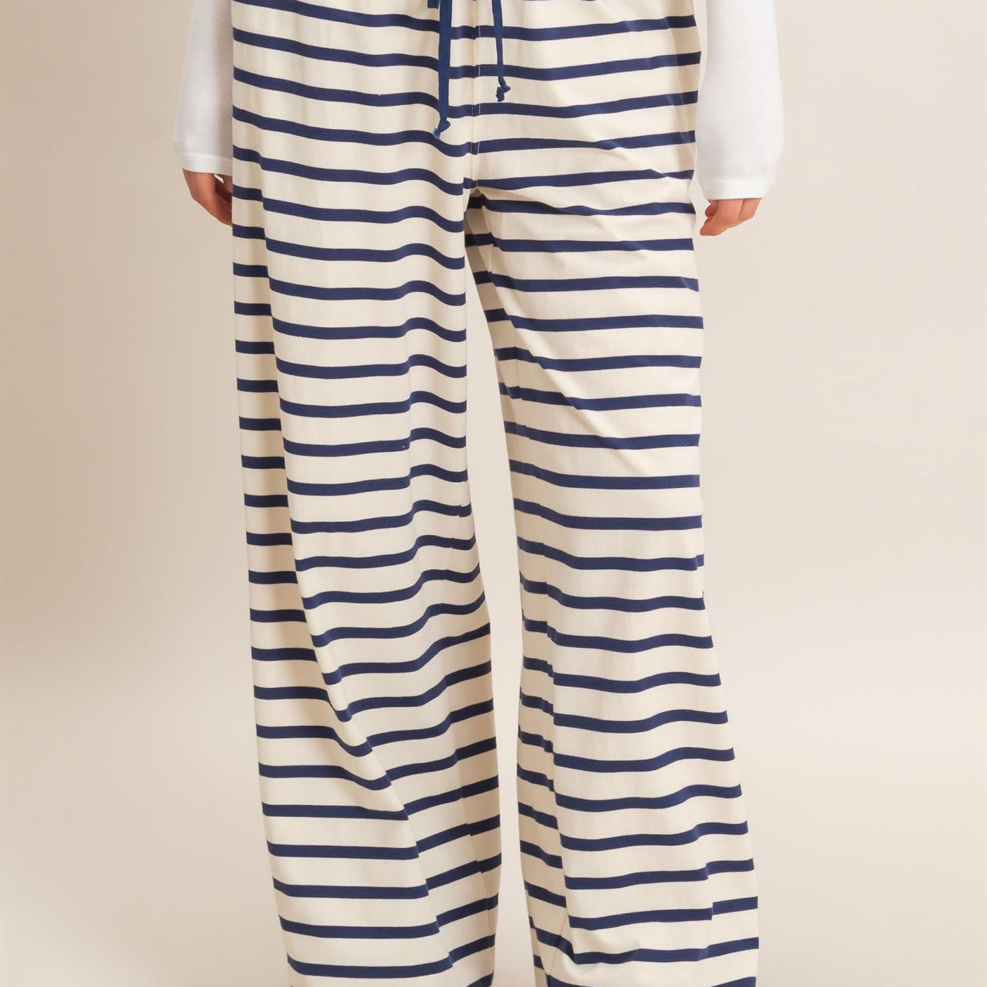 Wholesale Striped Wide-Leg Pants Pants HF26F229-D NAVY/CREAM HYFVE