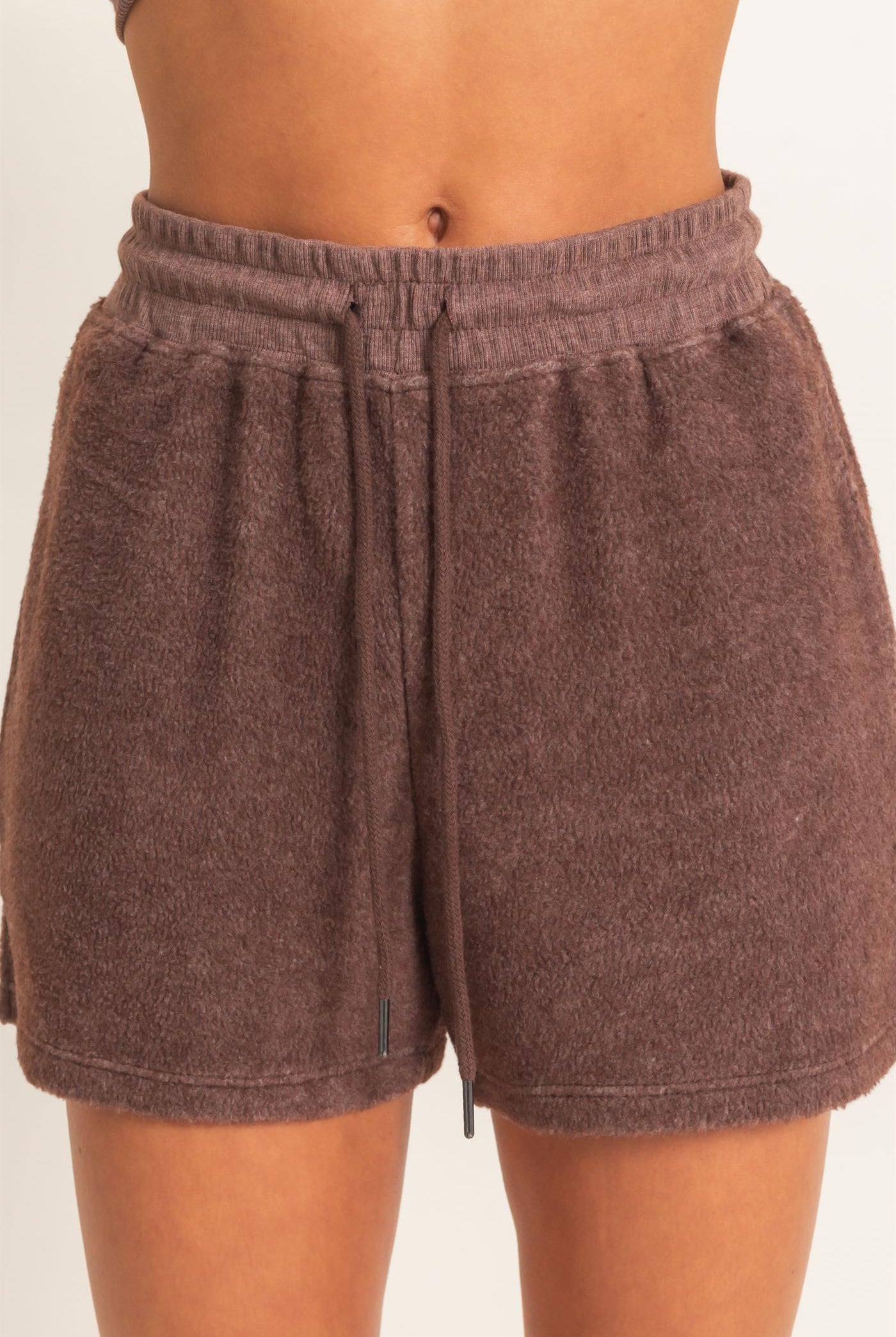 Wholesale Contrast Sweatshirt & Shorts Set Clothing DZ25F478-SET DARK BROWN DOUBLE ZERO